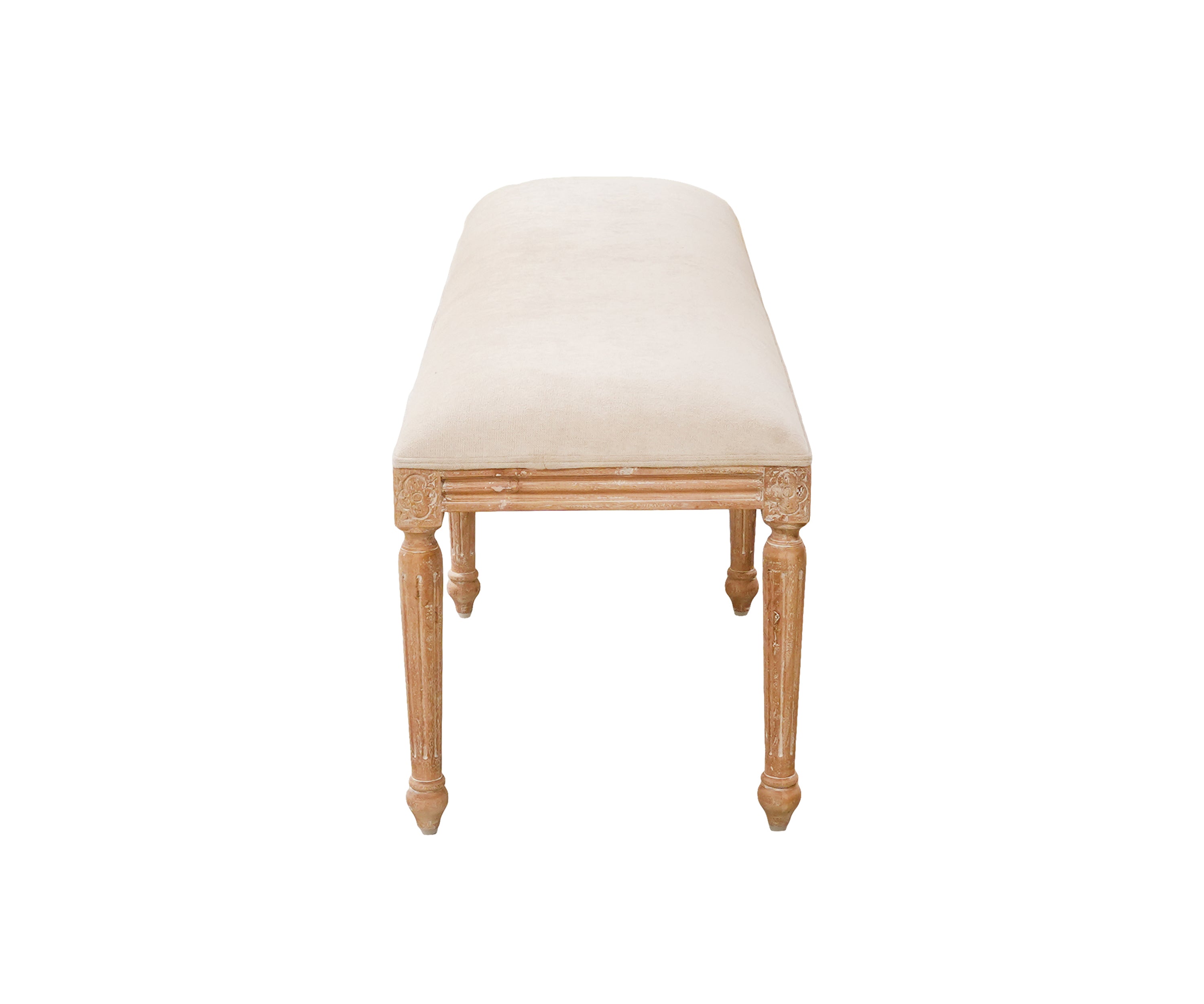 Upholstered Bench with Carved Solid Wood Frame