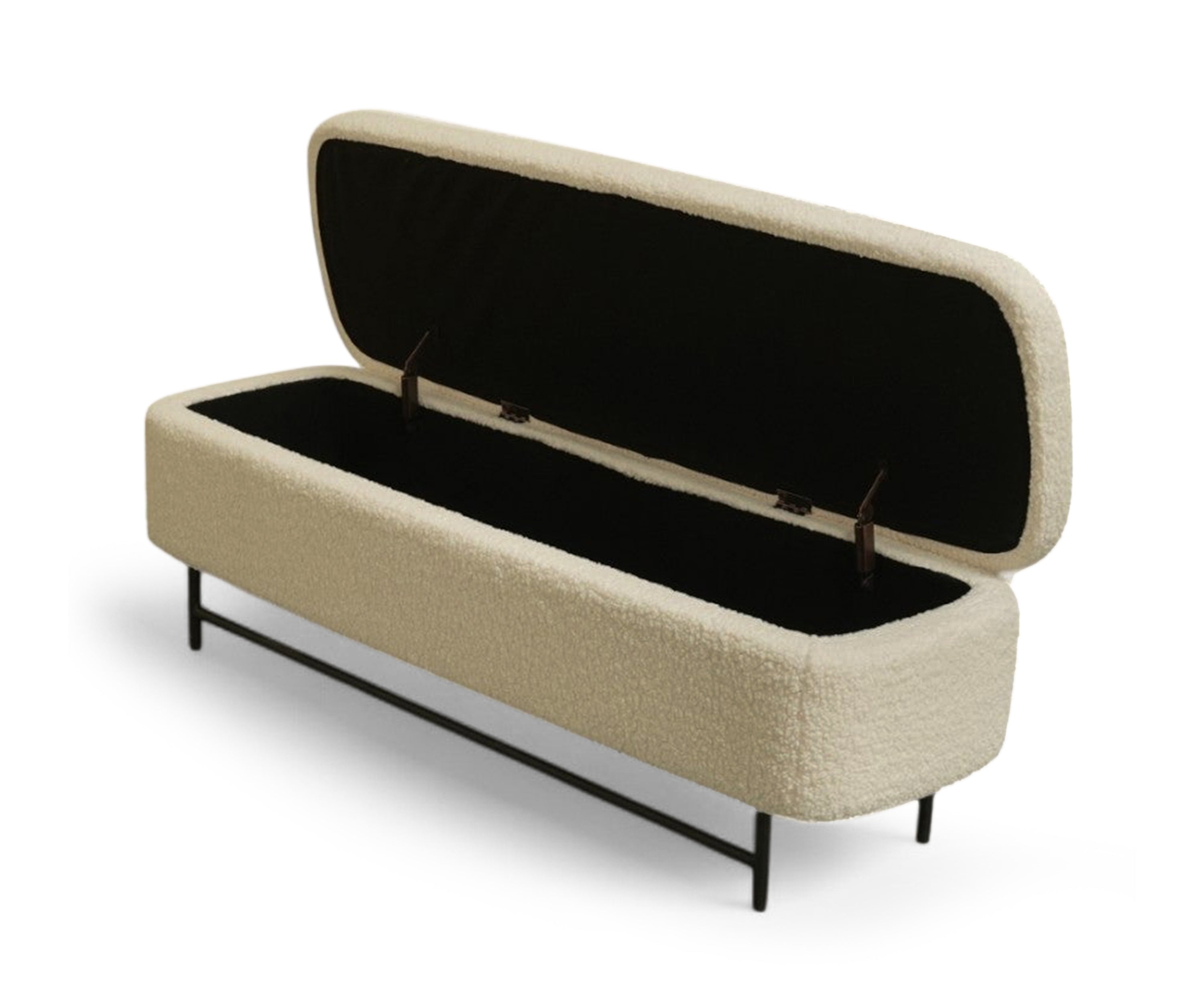 Ivory Bouclé Rectangular Bench with Storage