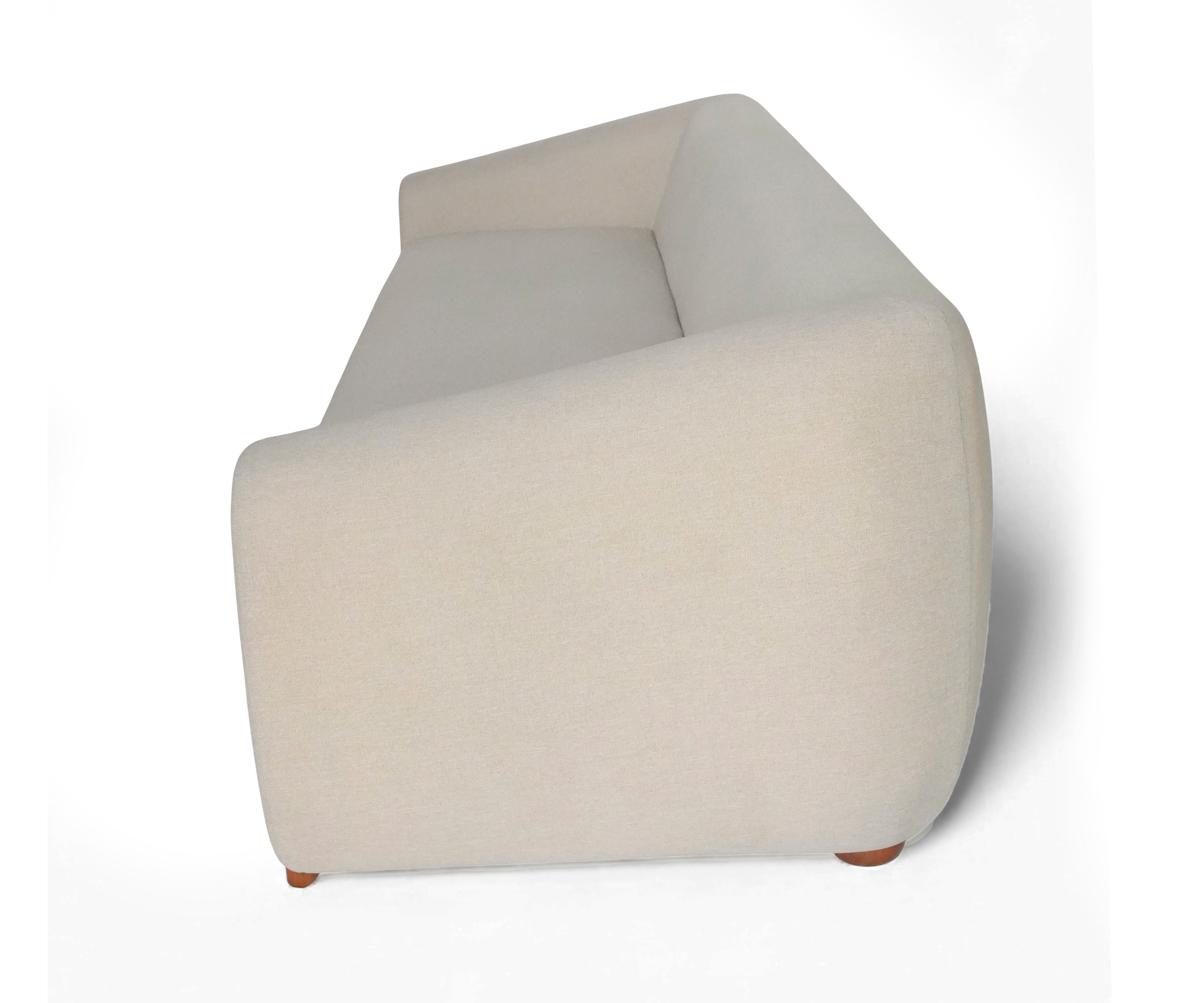 Sloped Arm Linen 3 seater Sofa with Wood Detail