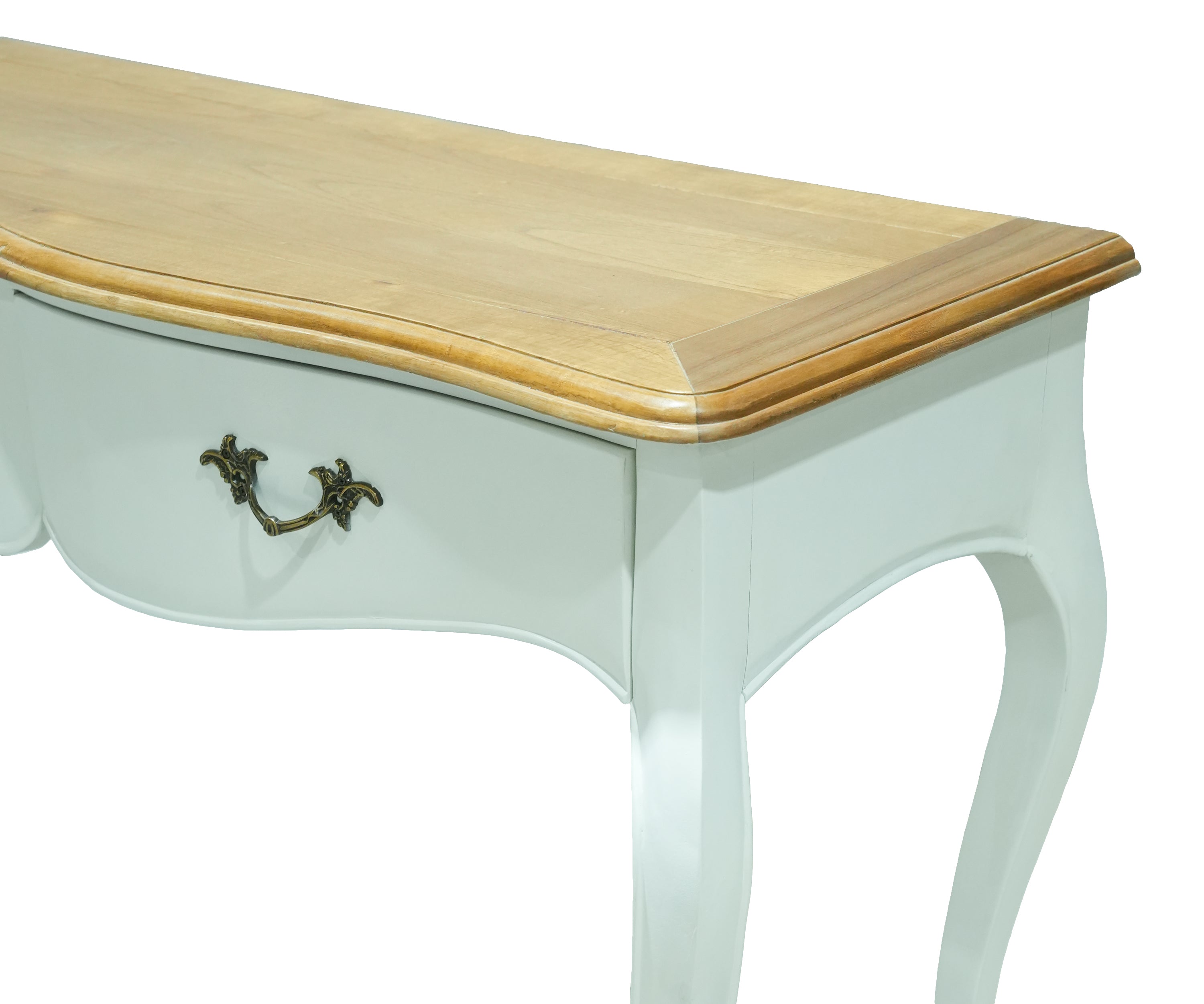 French Style White Console Table with Natural Wood Top