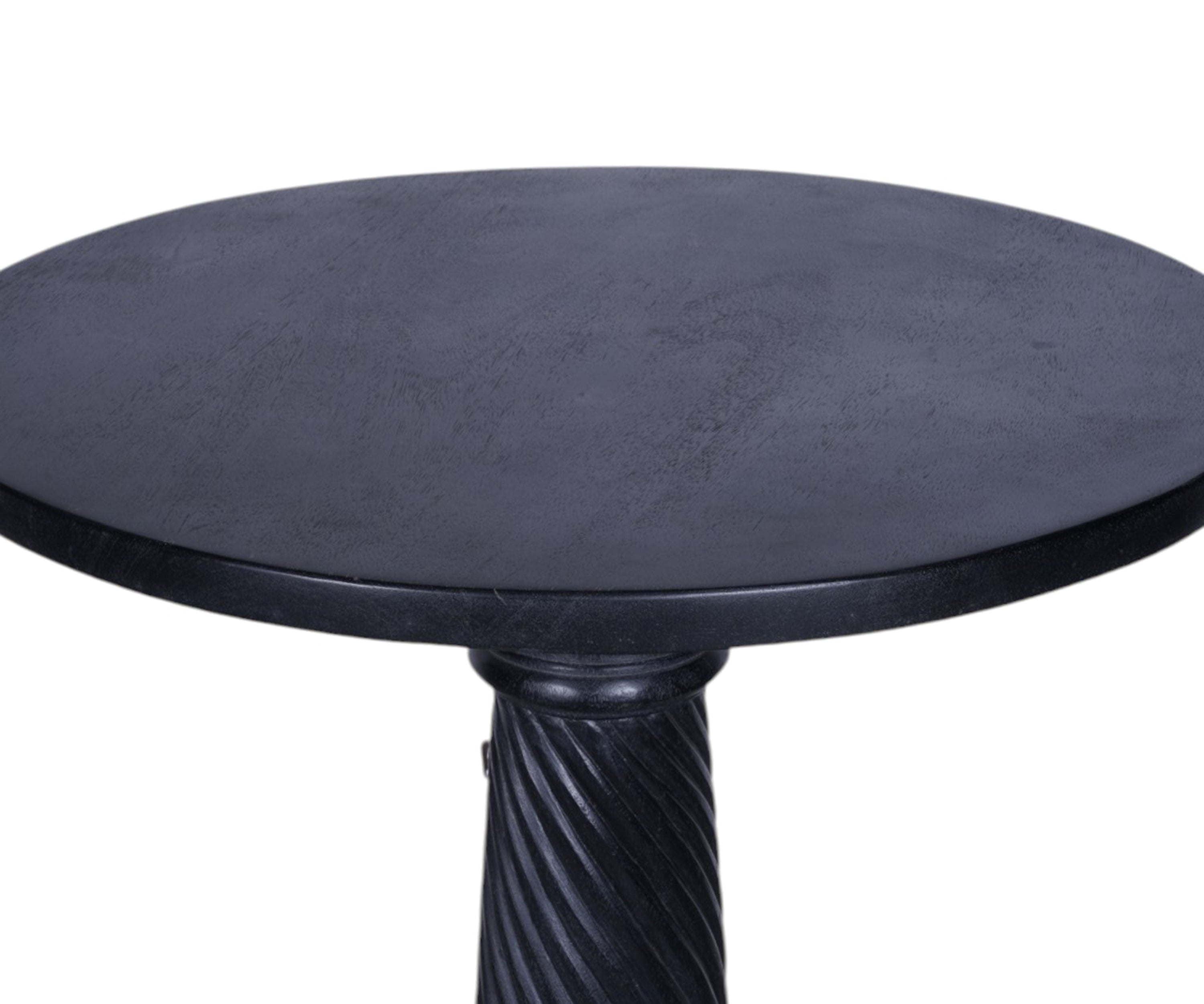 Black Wooden Pedestal Side Table with Spiral Carved Column