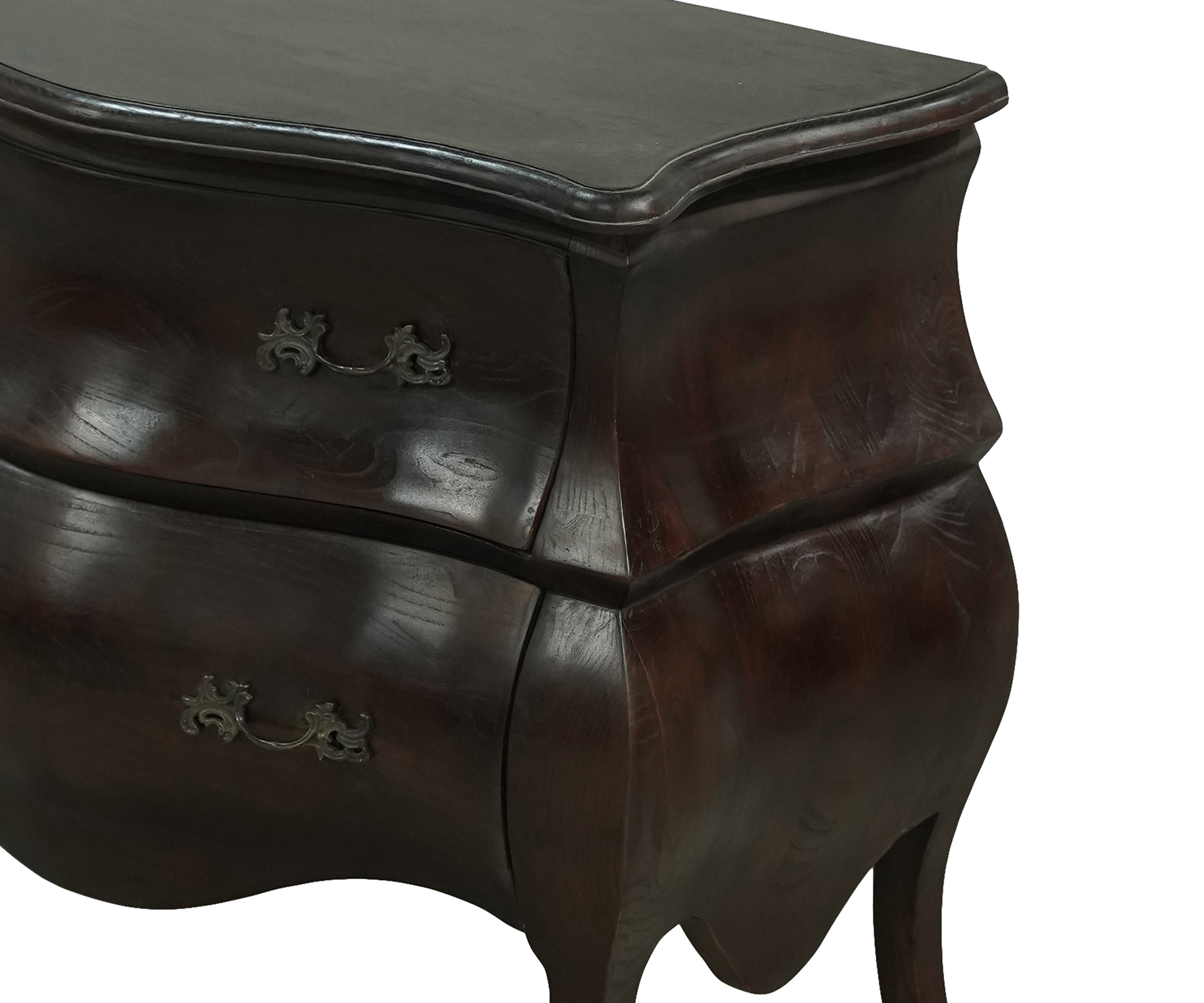 Classic Curved 2-Drawer Chest of Drawers with Ornate Metal Handles