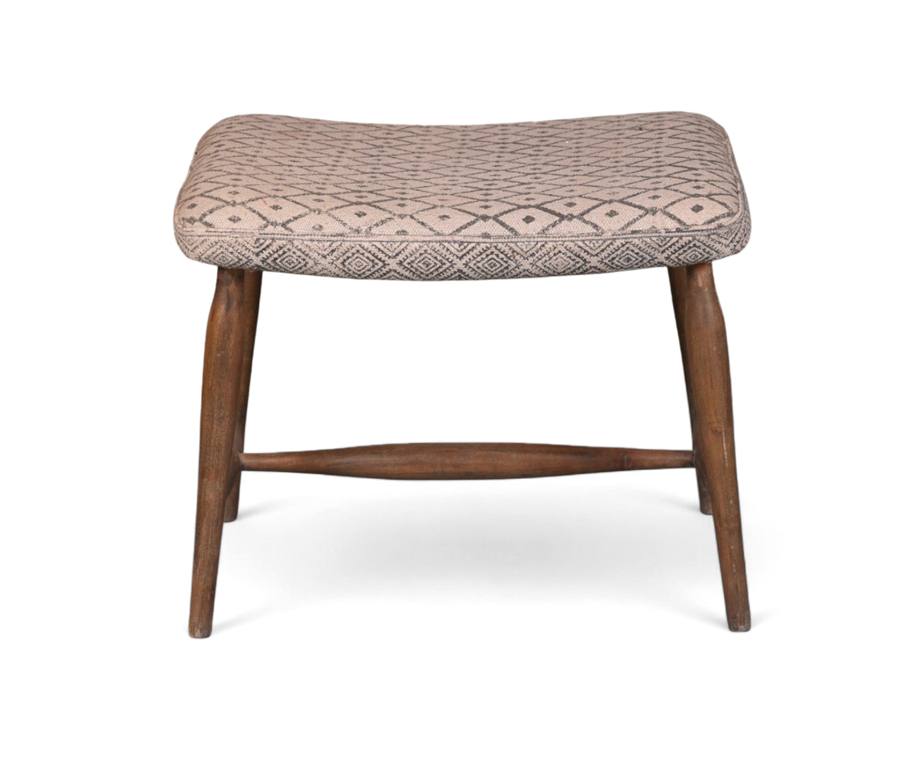 Printed Dhurrie Stool with Wooden Legs