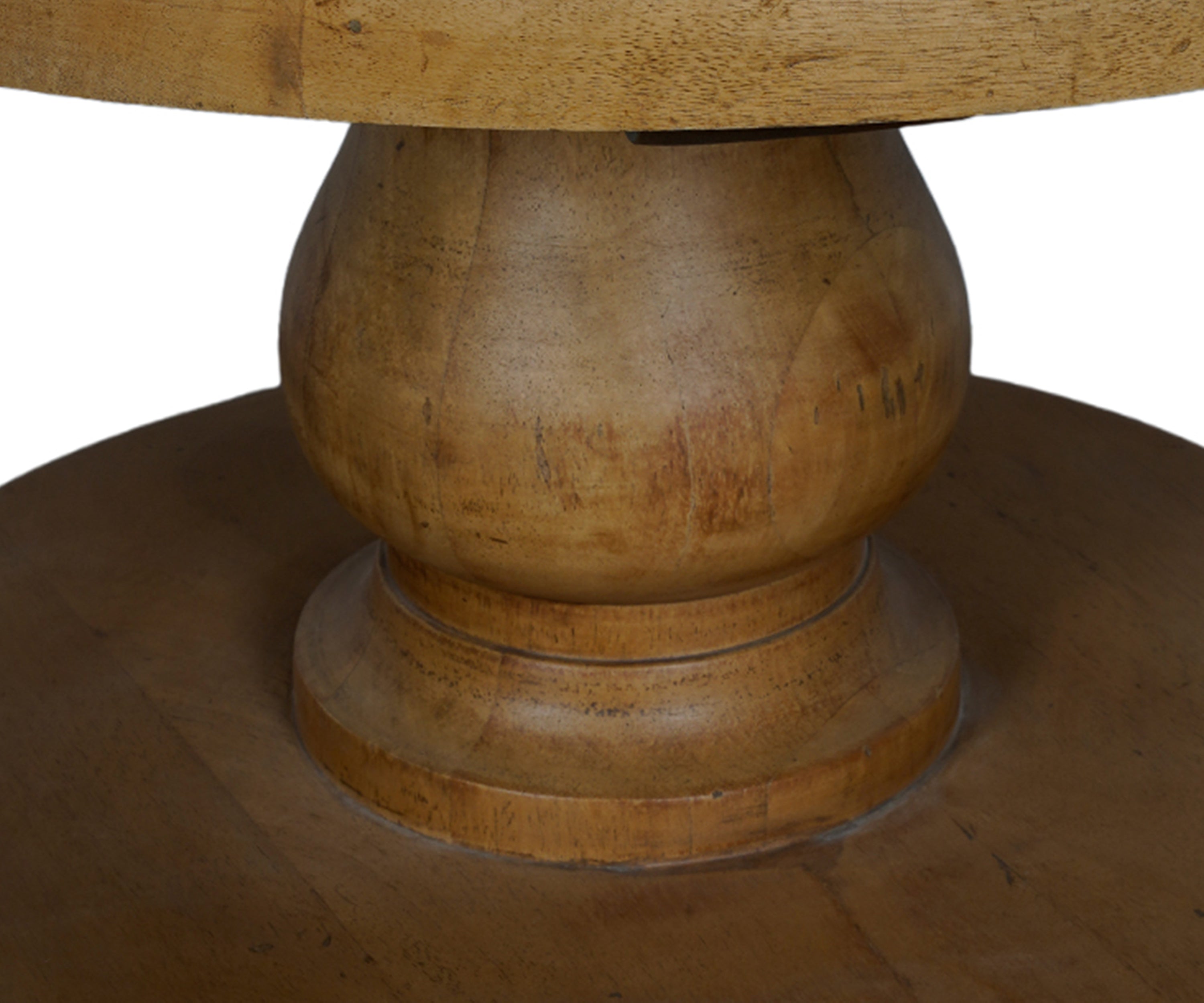 Round Natural Wood Coffee Table with Pedestal Base