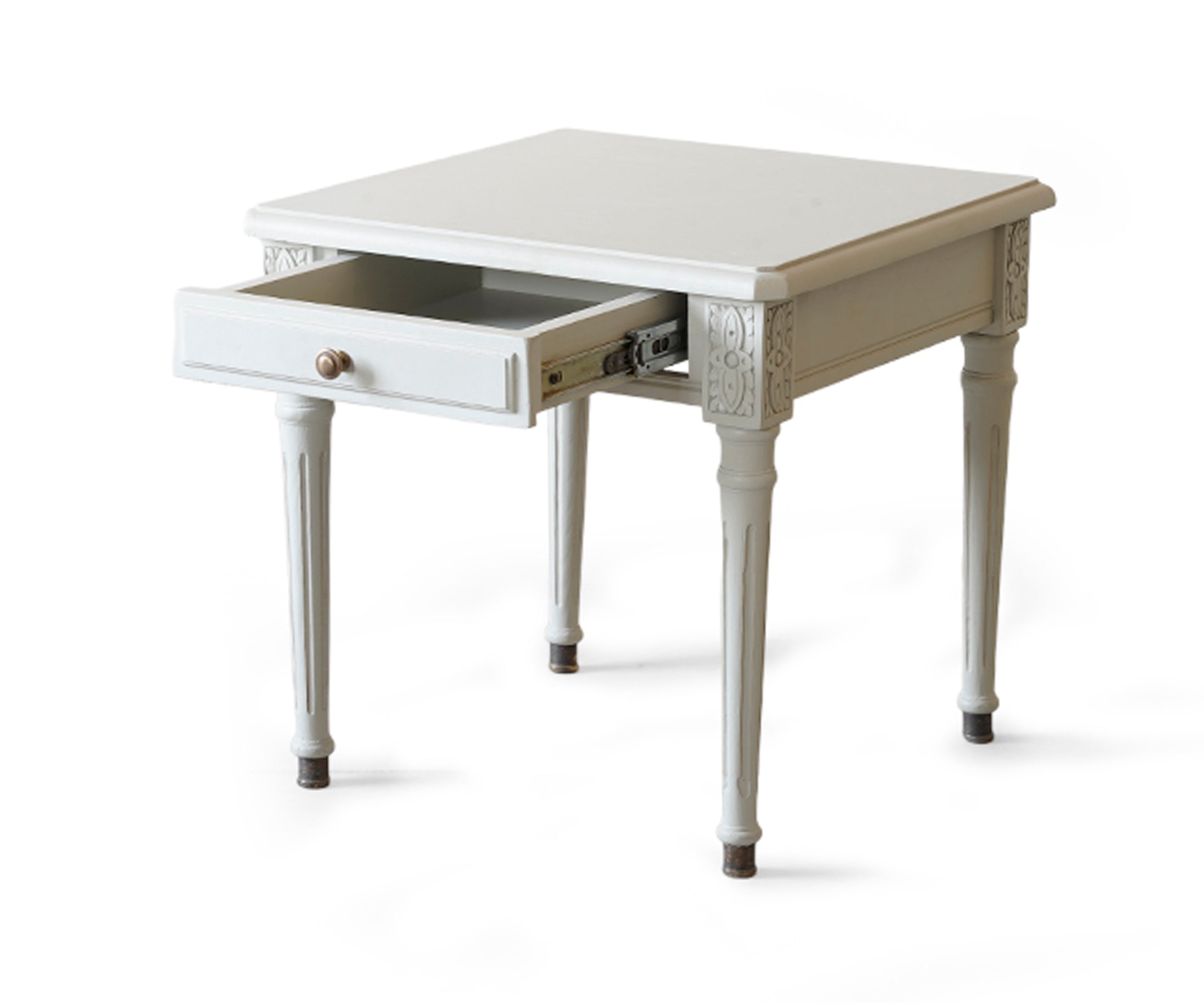 Gustavian Bedside Table with Drawer and Brass Knob in Cream Finish