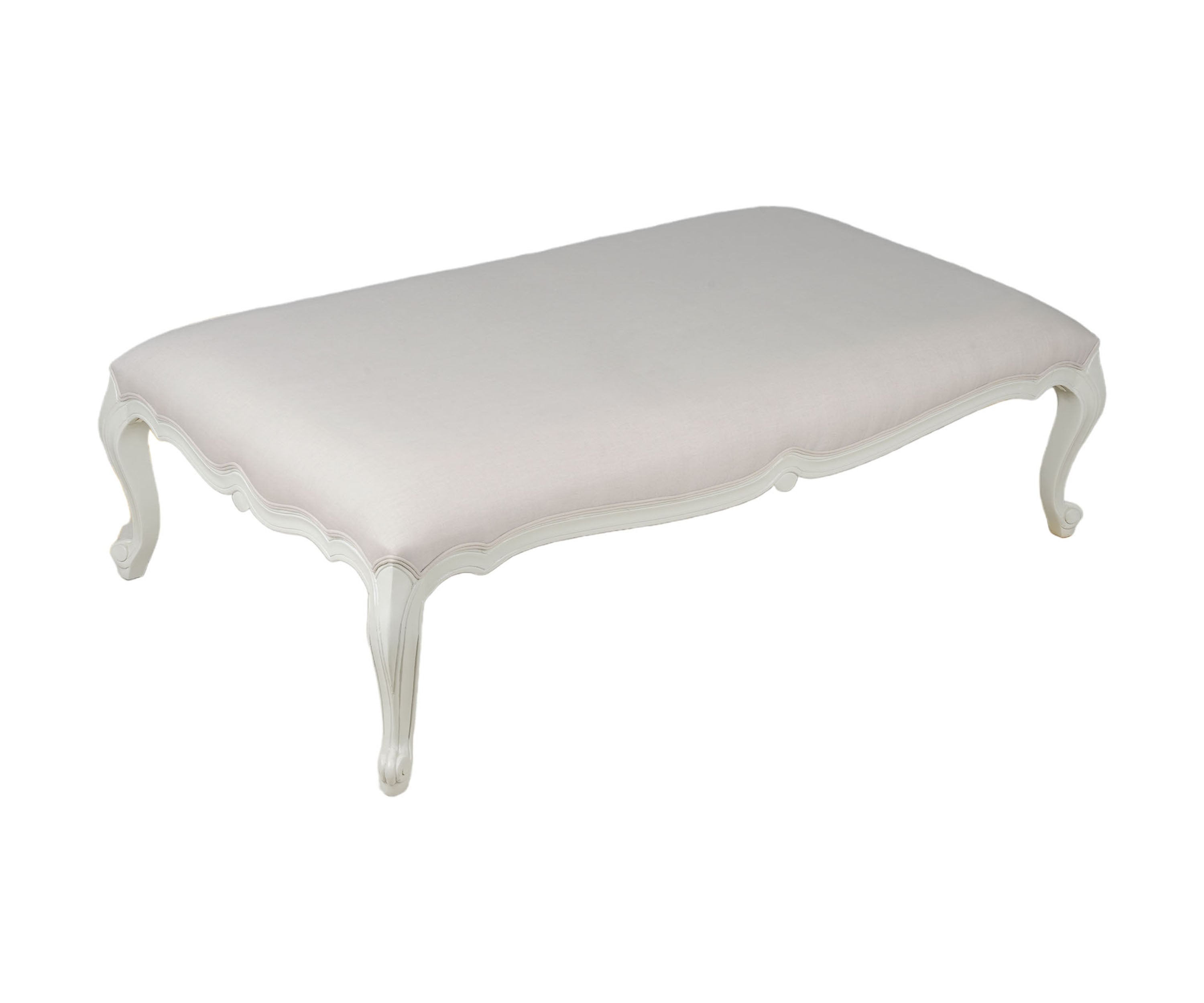 Grey Linen French Style Upholstered Ottoman Bench