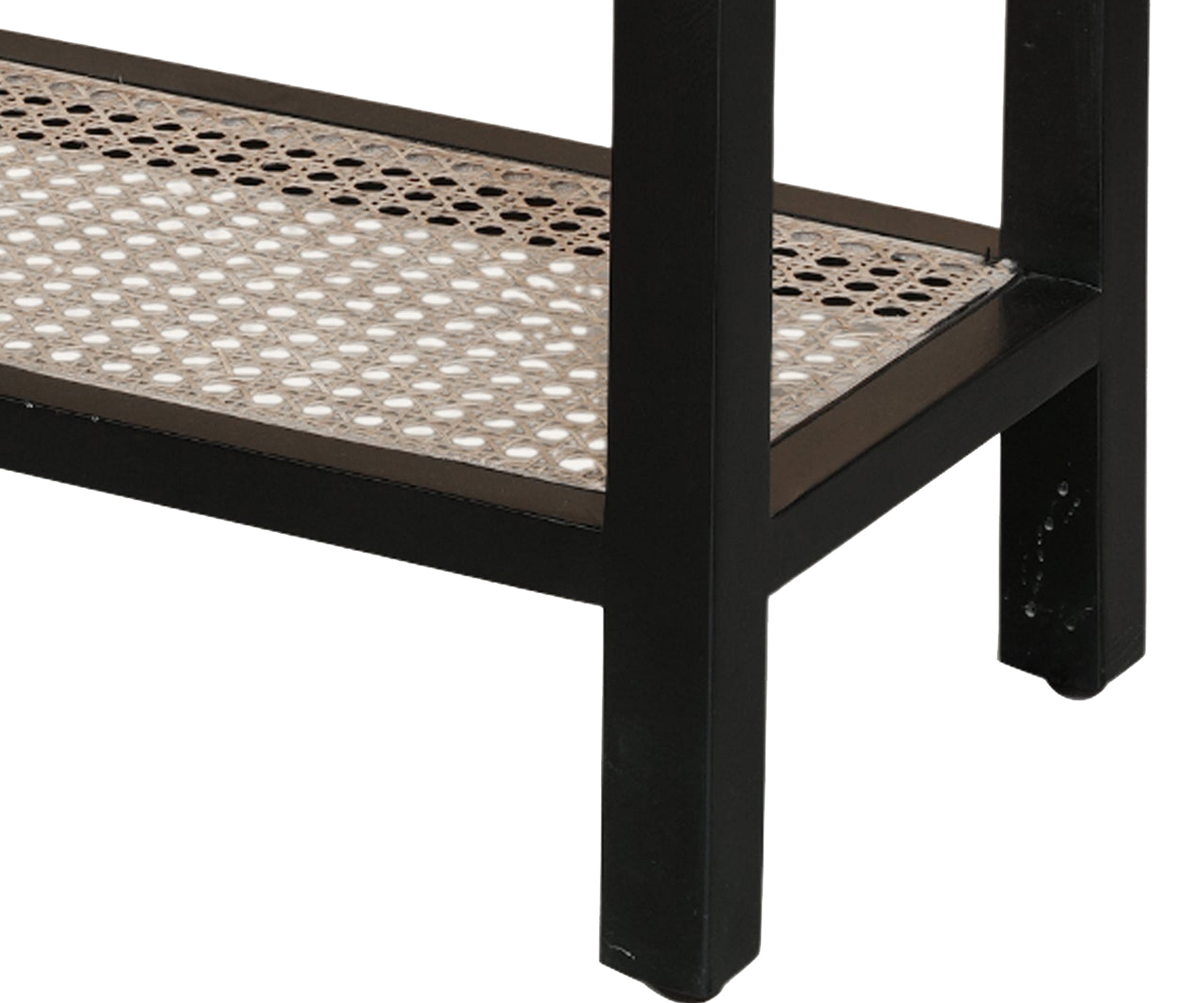Black Wooden Console Table with Cane Shelf