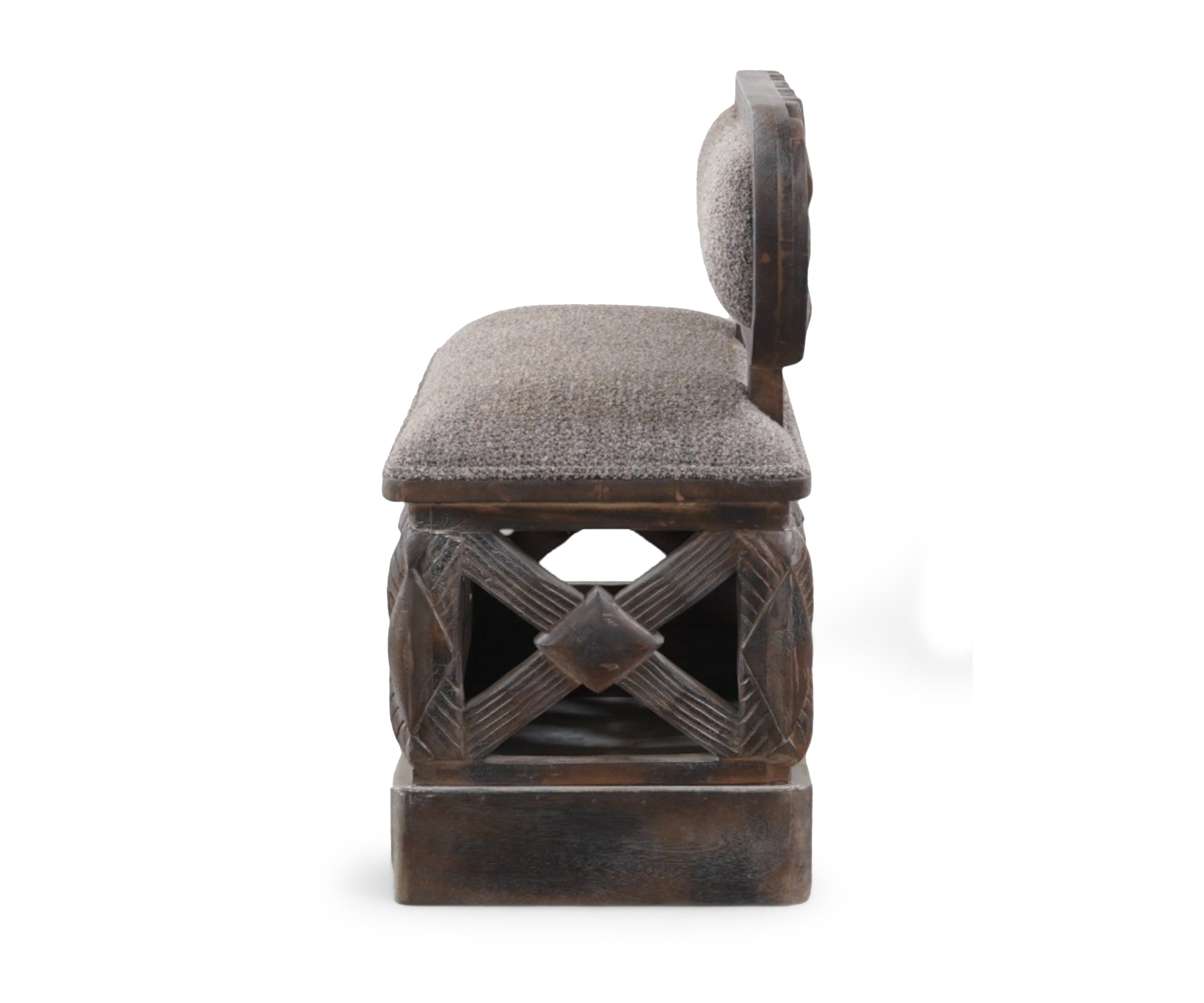 Tribal Carved Wooden 2 Seater Sofa