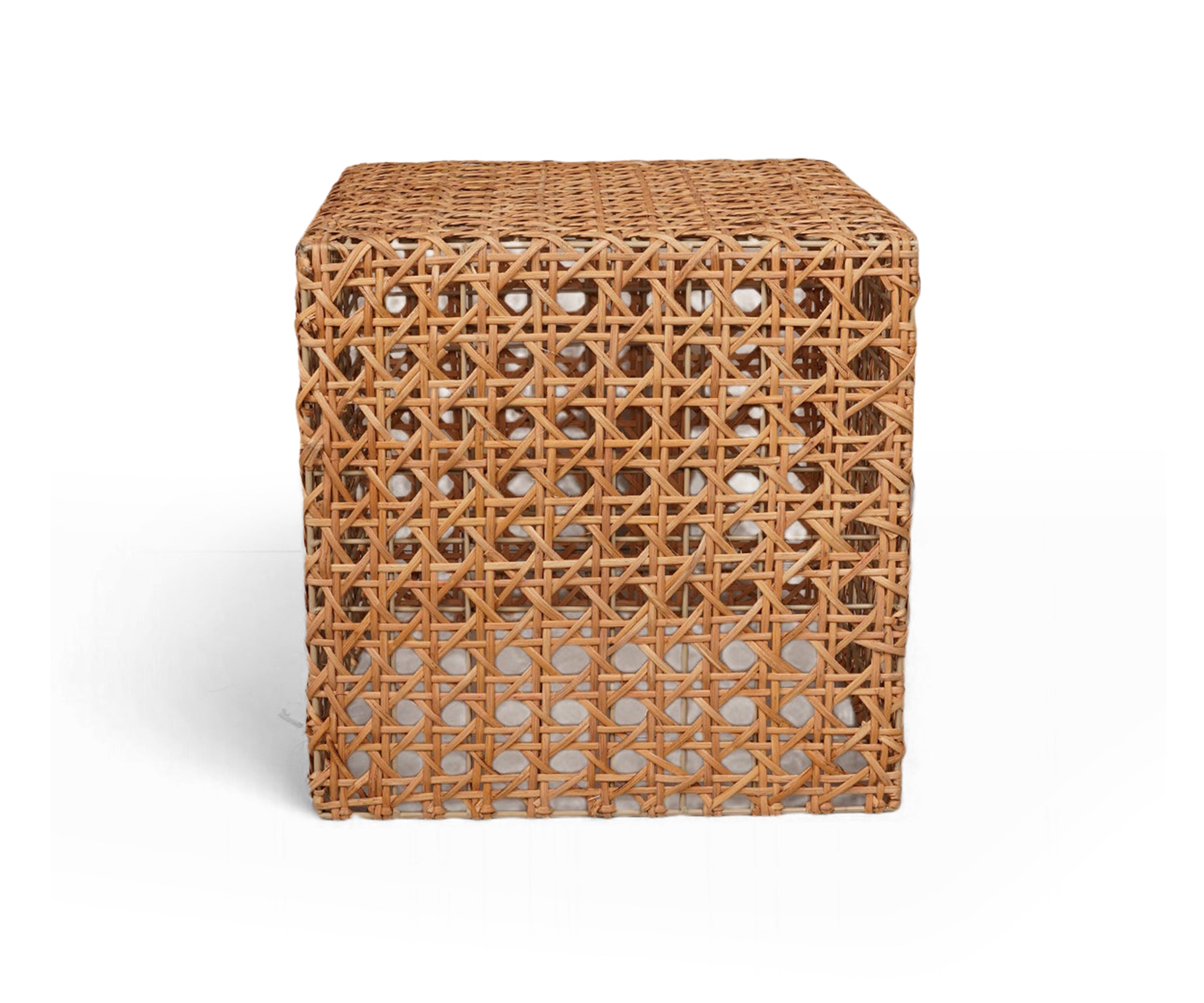 Handwoven Rattan Cube Side Table Stool
