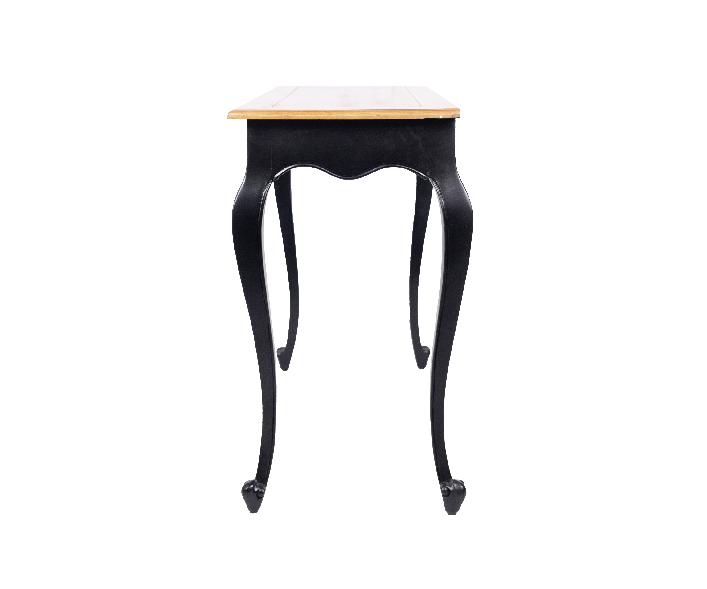 French Country Black Console Table with Natural Wood Top
