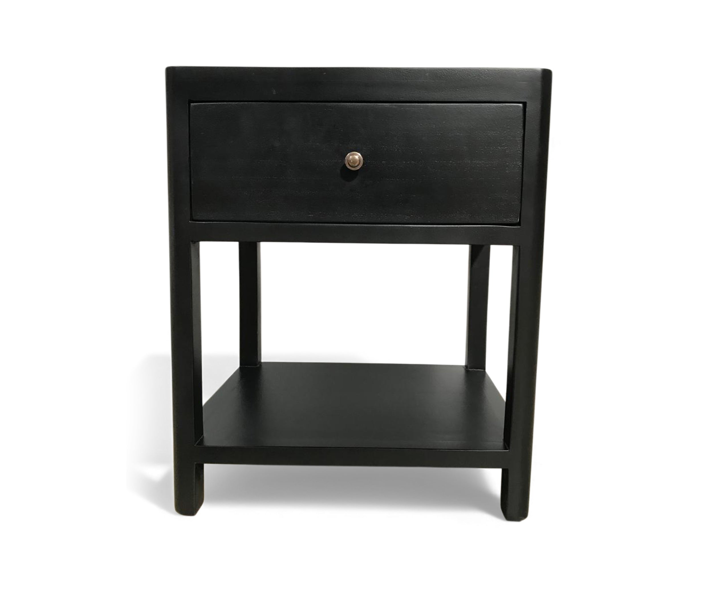 Black Open Shelf Bed Side Table with Drawer