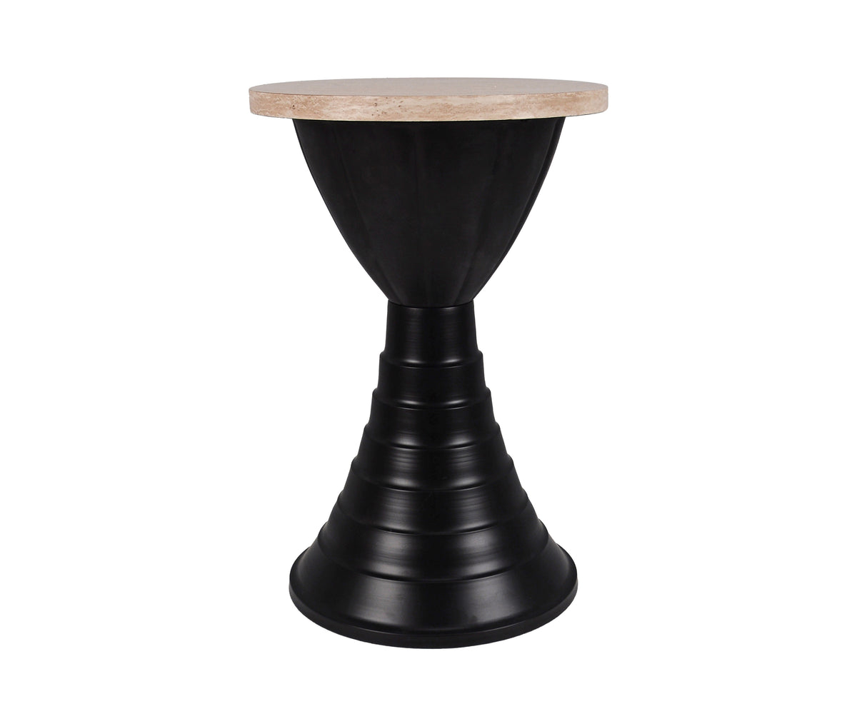 Dual Toned Side Table with Matte Black Metal Pedestal