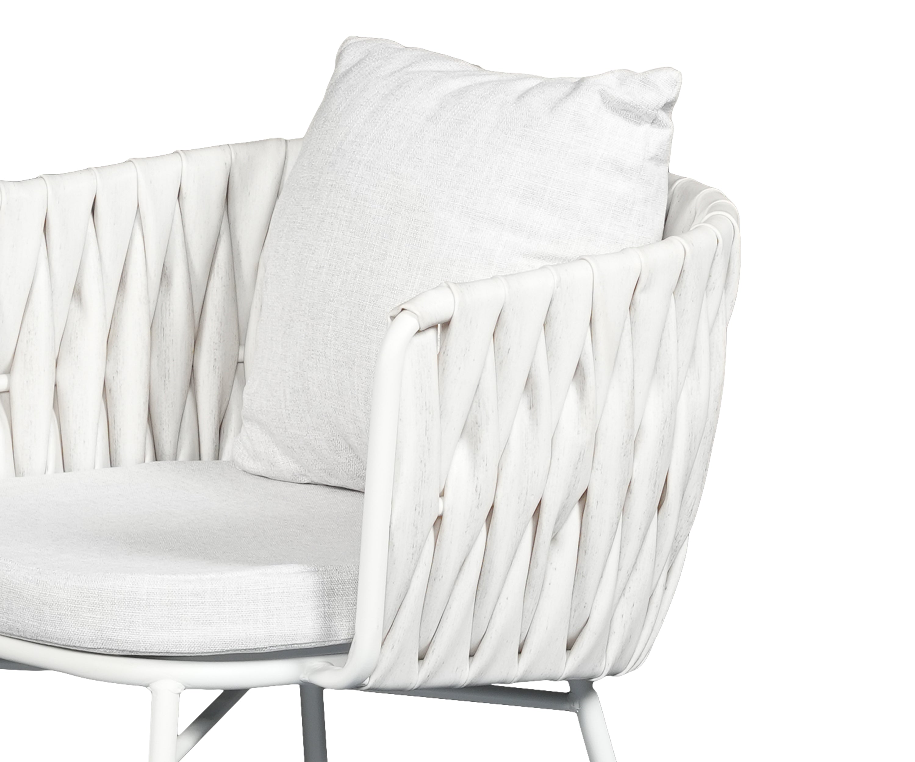 White Metal Outdoor Armchair with Braided Rope Backrest