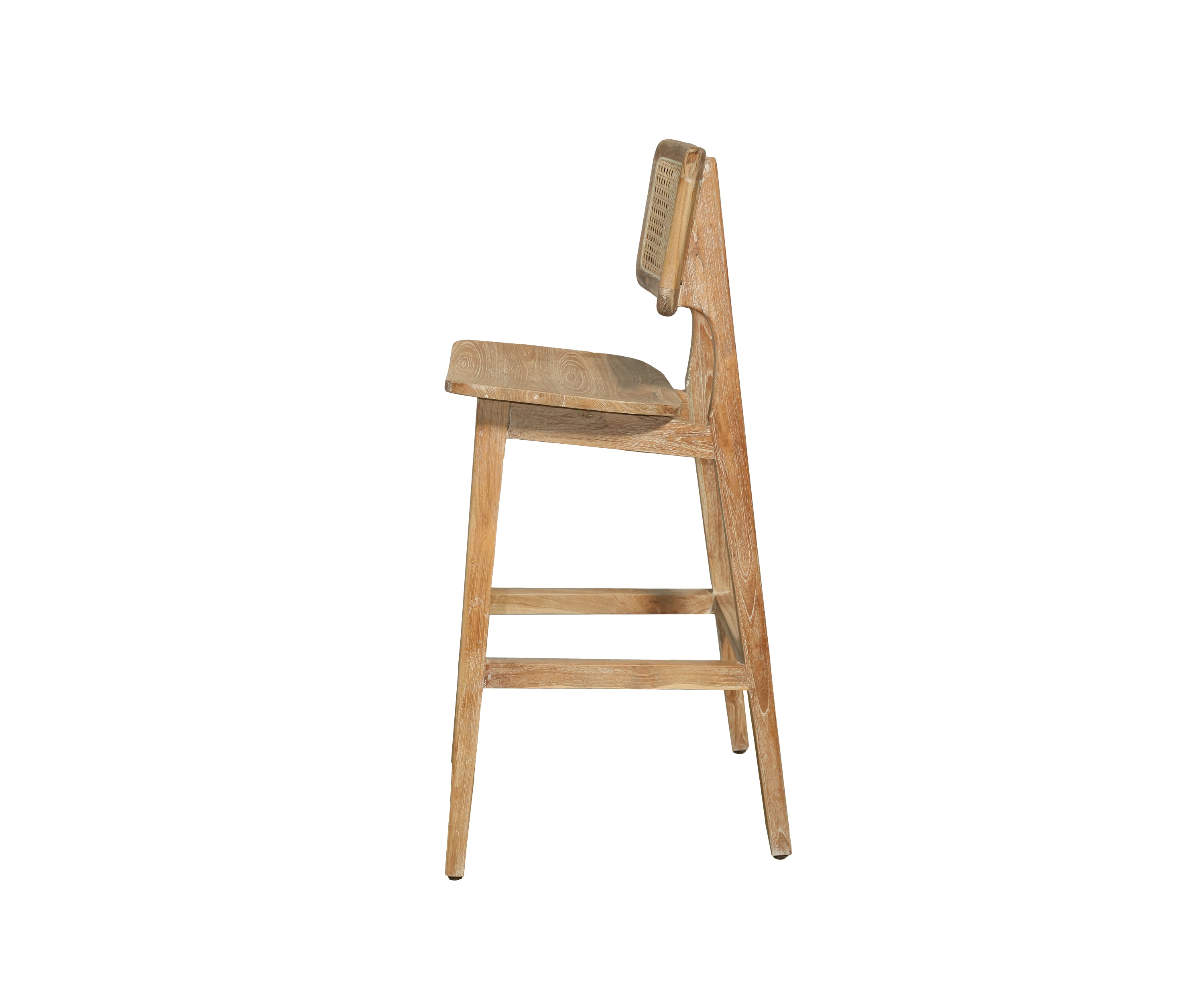 Modern Teak Wood Bar Chair with Cane Backrest
