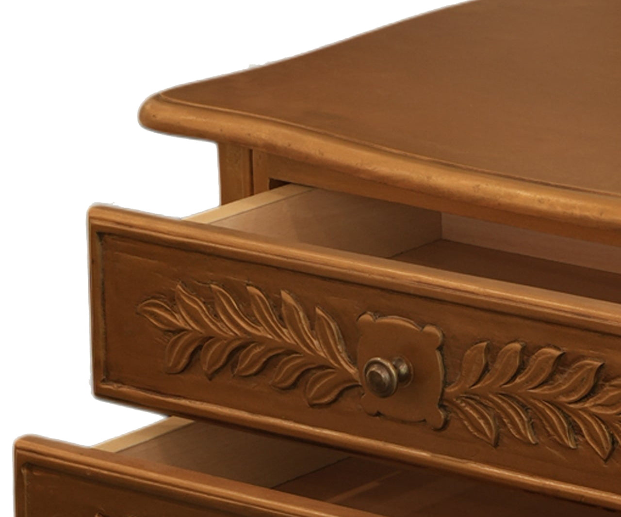Honey Brown French Carved Acacia 2-Drawer Bed Side Table