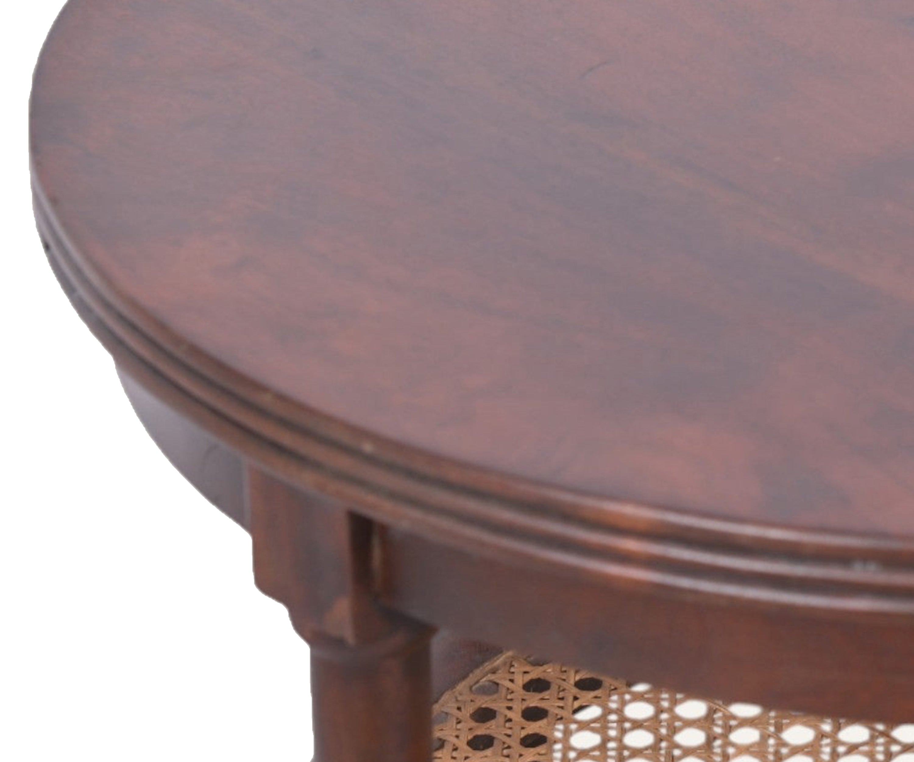 Solid Wood Round Side Table with Cane Shelves