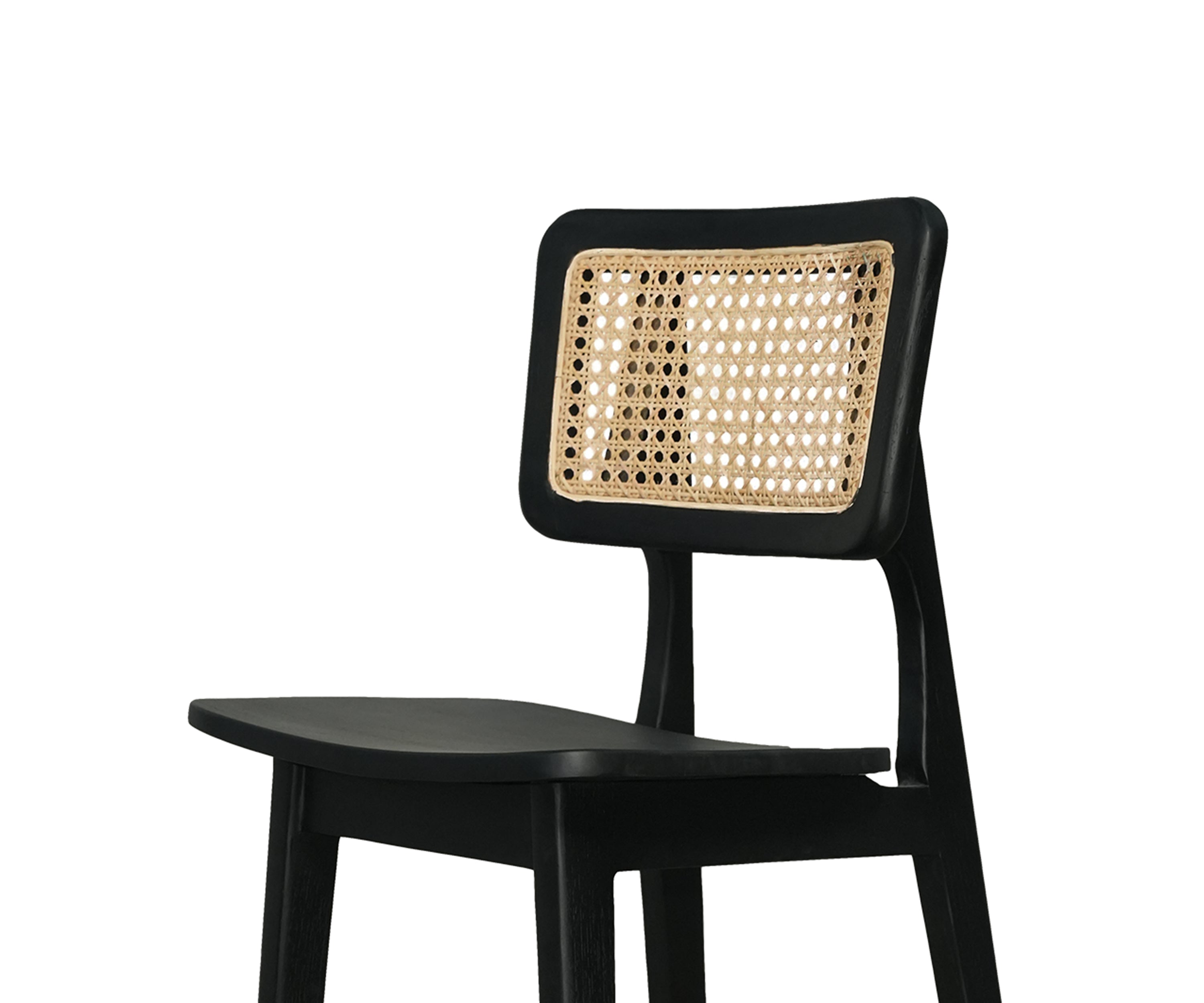 Modern Teak Wood Bar Chair with Black Frame and Woven Backrest