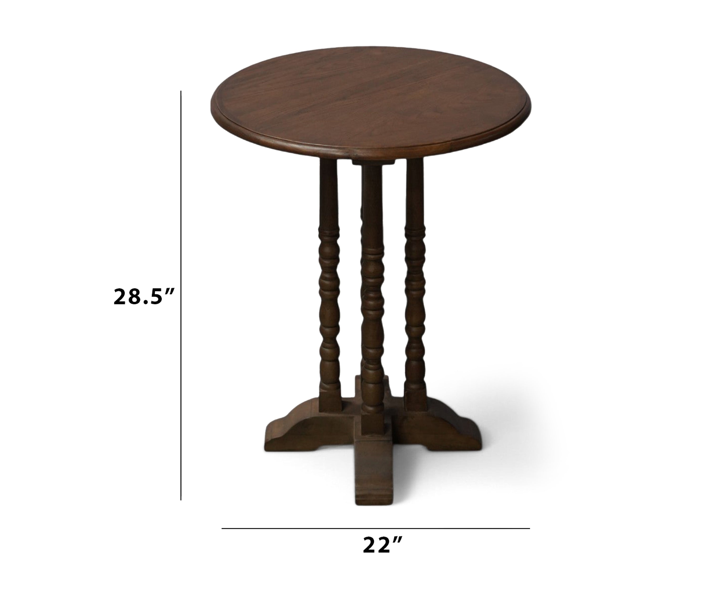 Round Wooden Side Table with Turned Spindle Pedestal Base