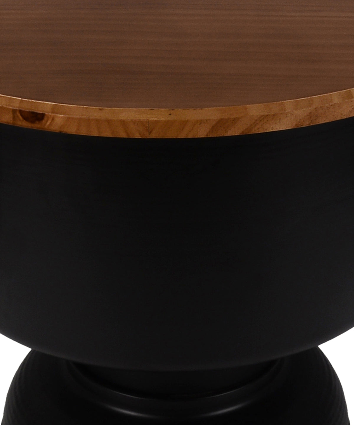 Matte Black Round Drum Side Table with Brown Flip-Top