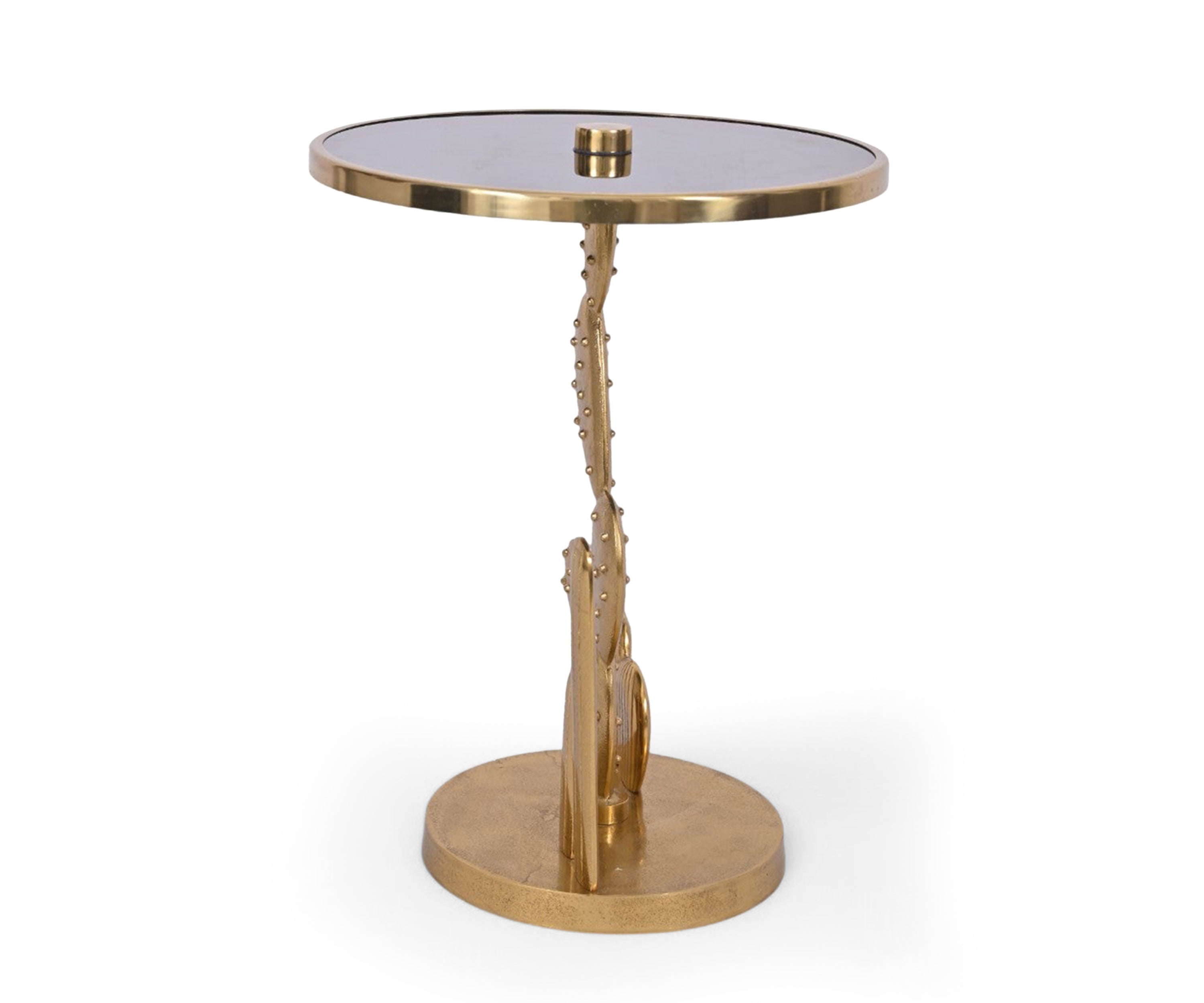 Decorative Cactus Gold Side Table with Sculptural Base
