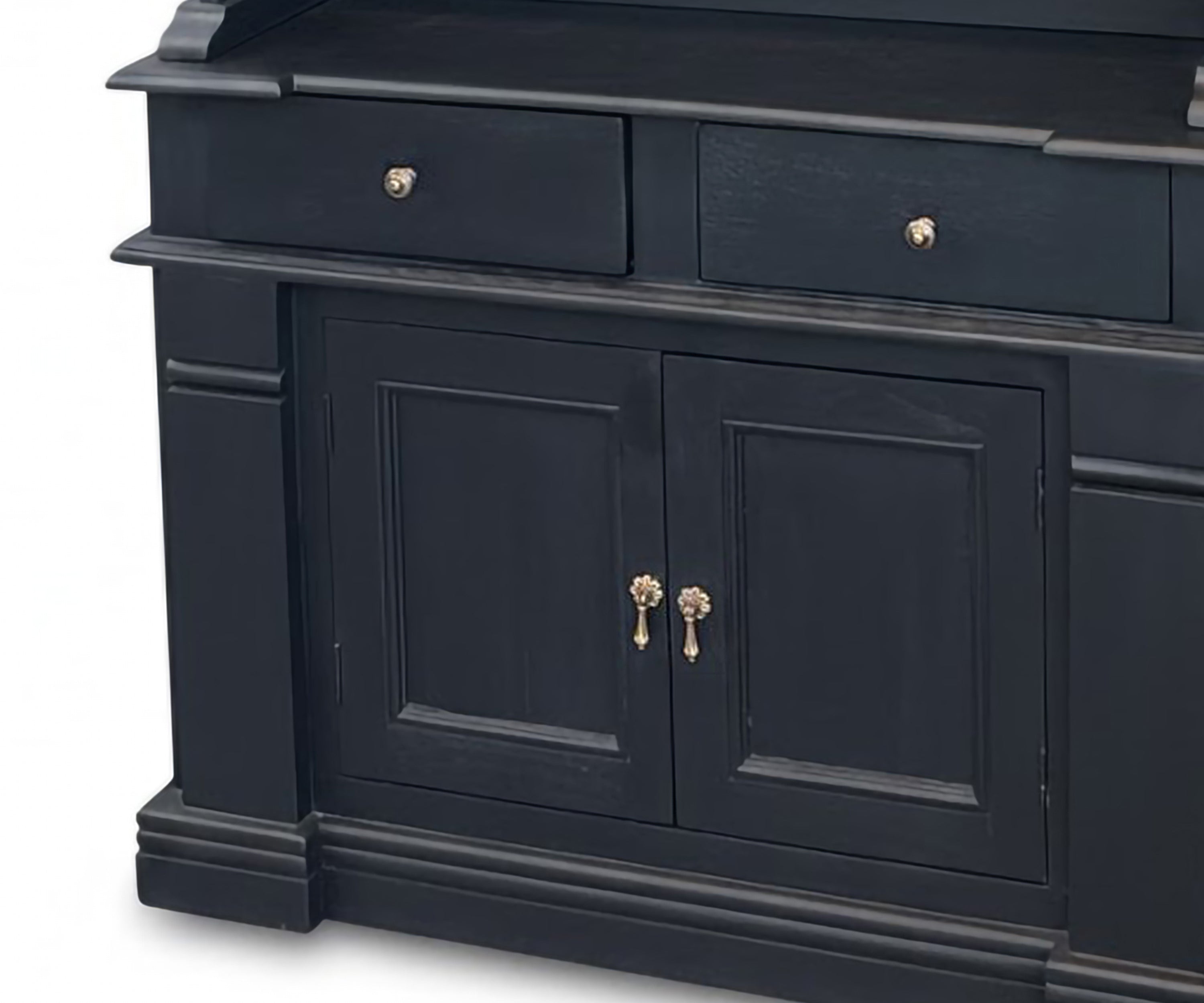 Tall Black Wooden Hutch Display Cabinet with Shelves and Storage
