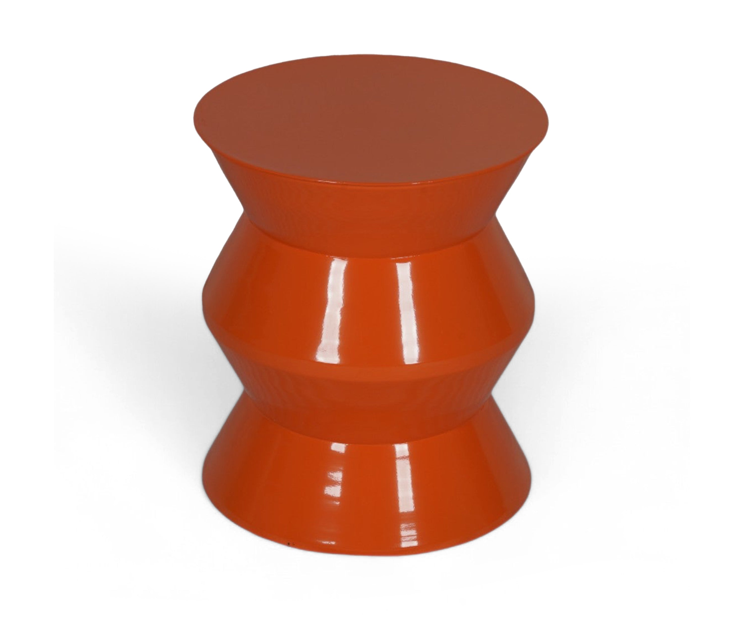 Glossy Orange Sculptural Metal Side Table with Pedestal Base