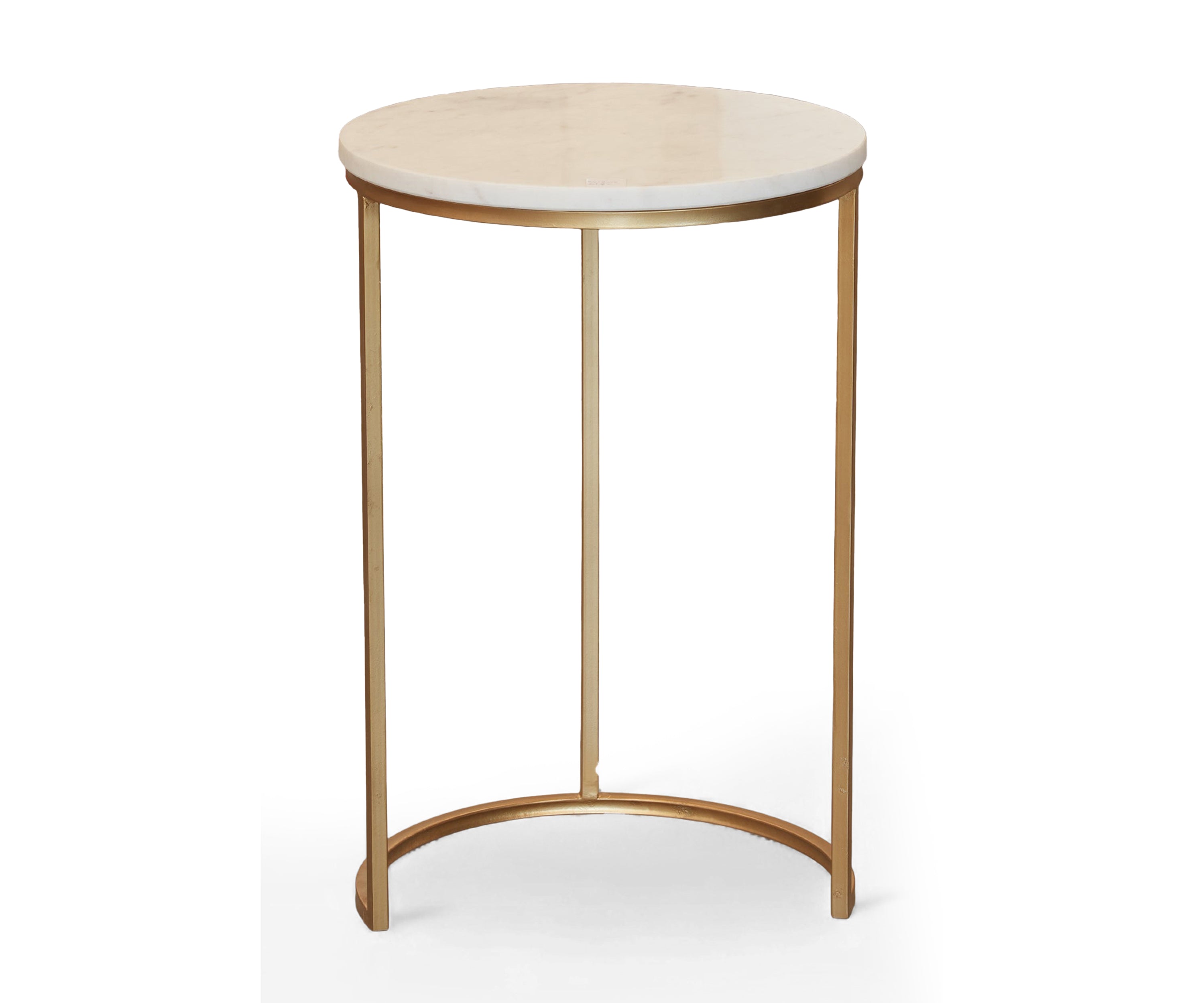 Round Marble Top Nesting Side Tables Set of 2 with Gold Metal Base
