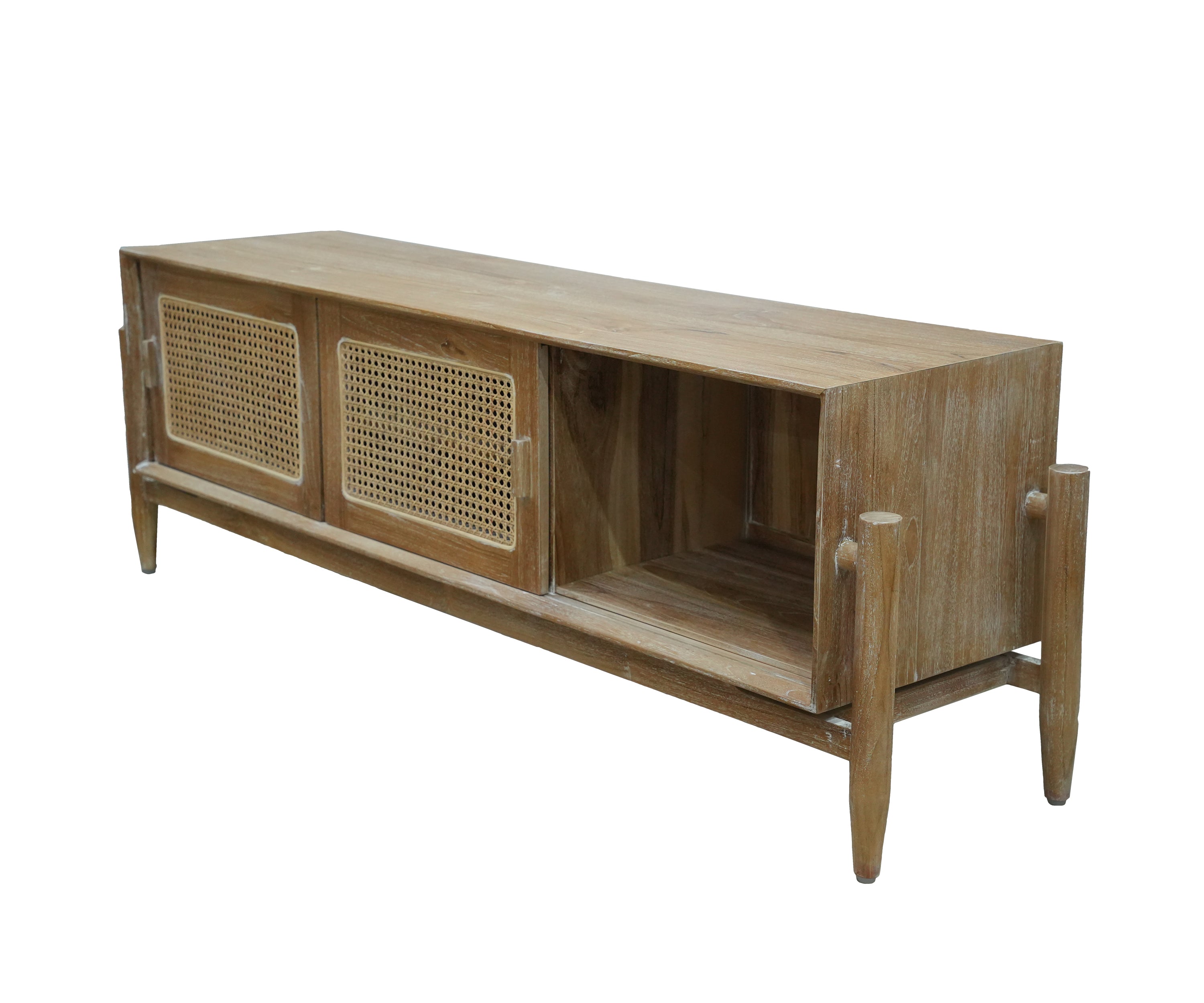 Natural Teak & Cane Low TV Unit