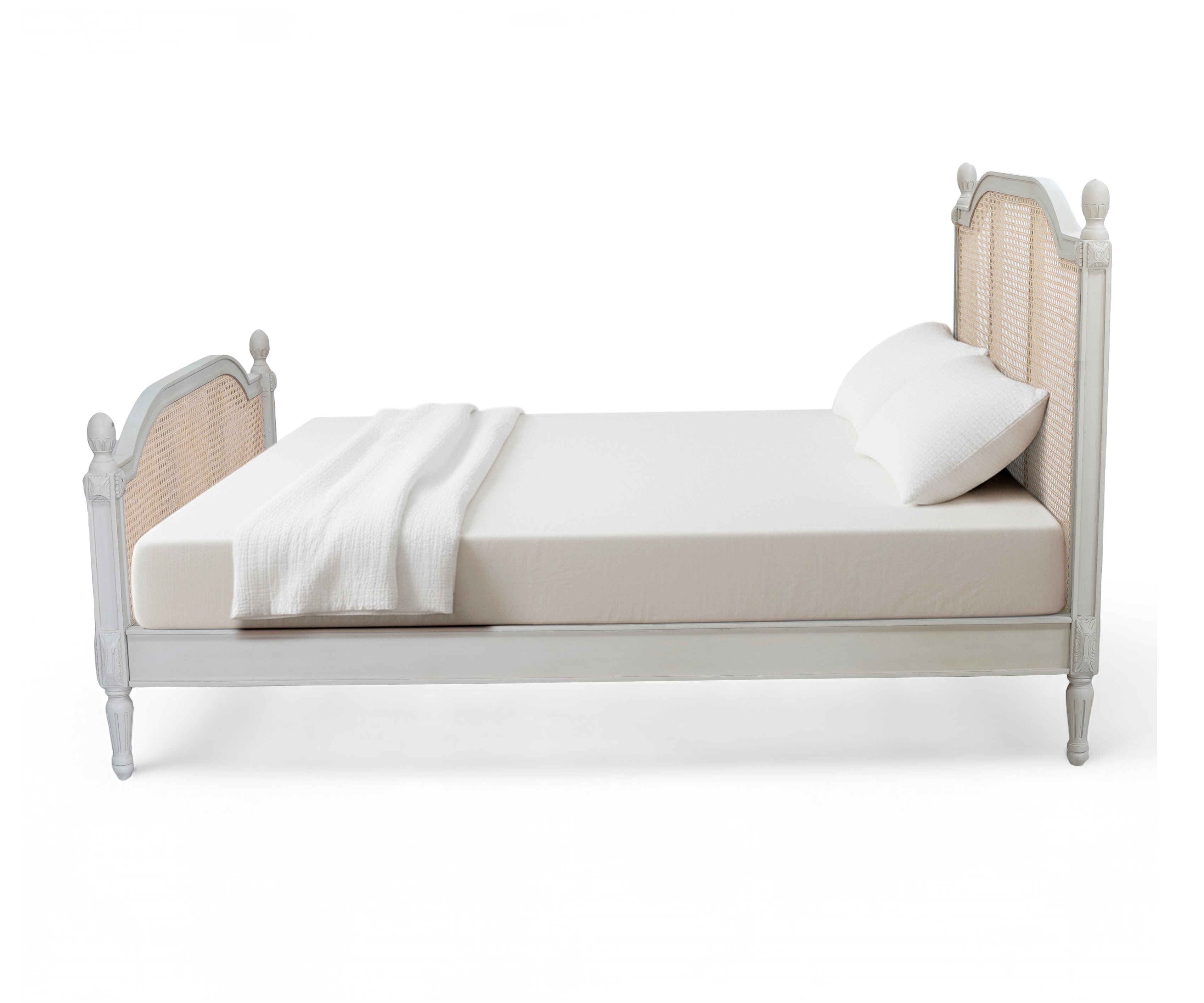 French Style Acacia Wood Cane Bed