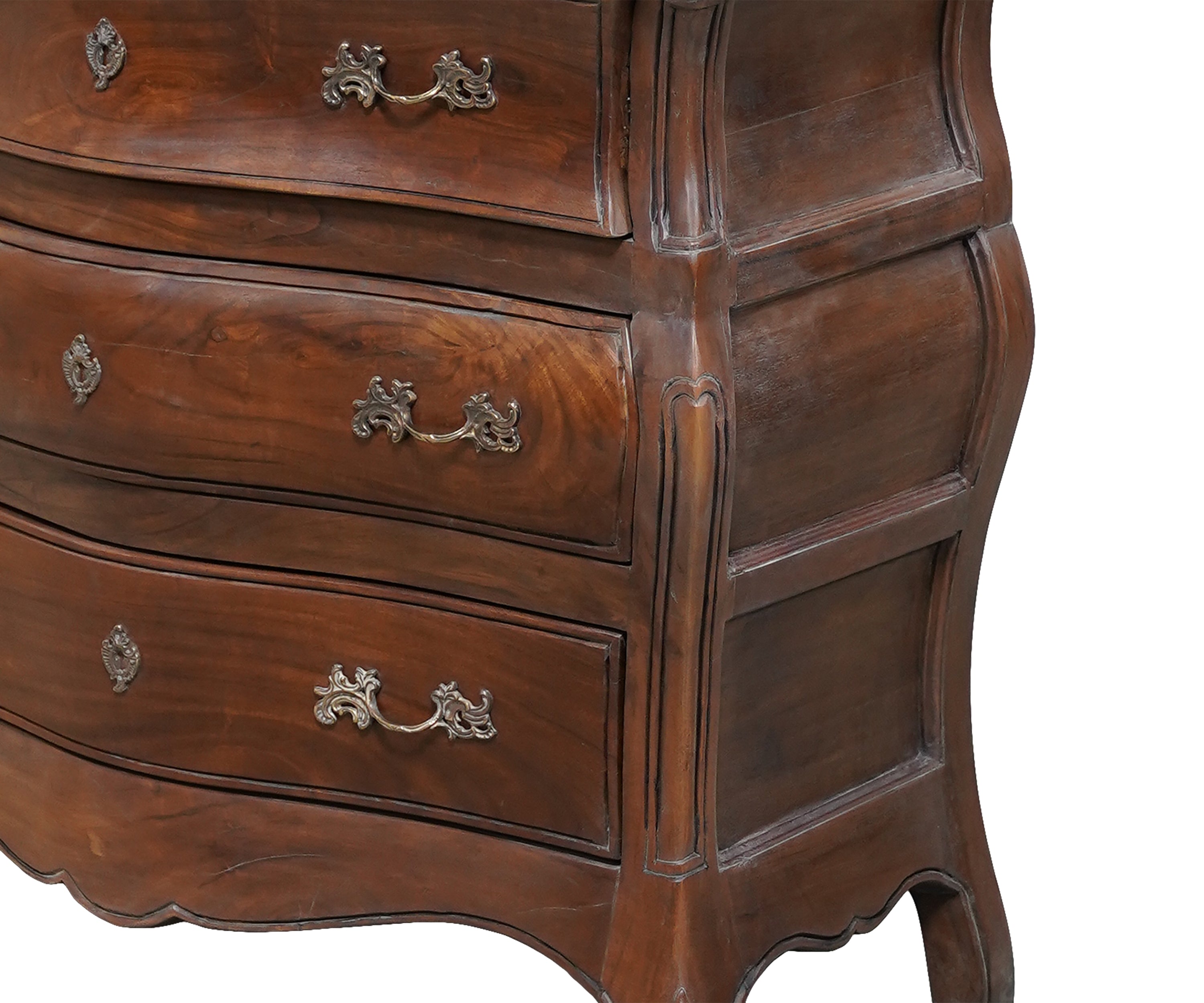Classic Curved 3-Drawer Chest of Drawers with Ornate Metal Hardware