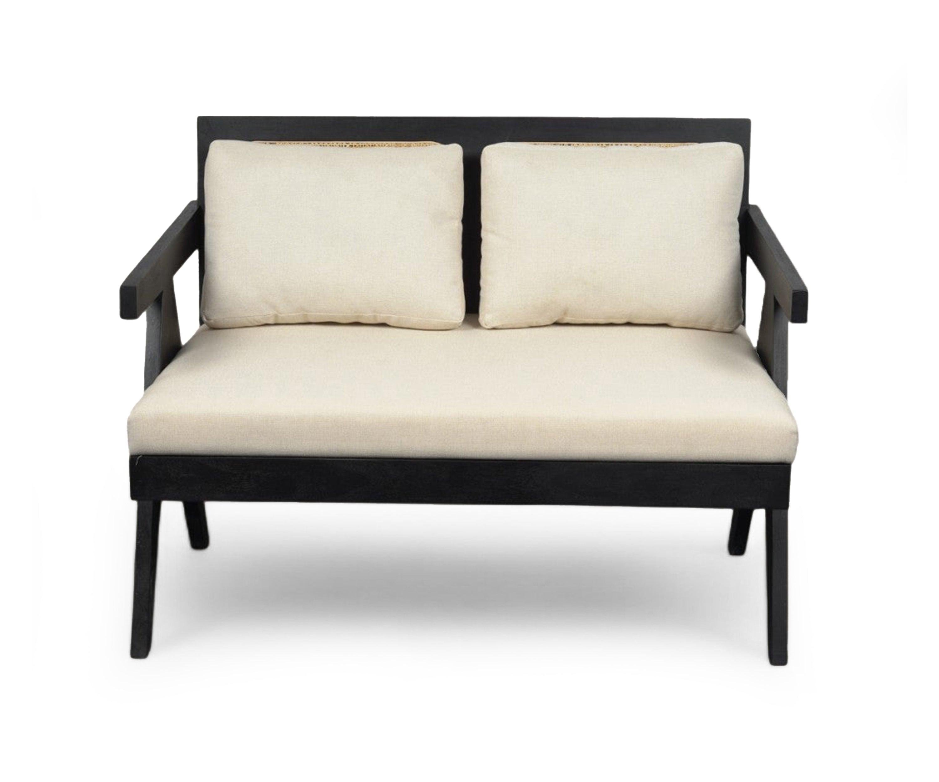 Black Wood Cane 2 Seater Sofa