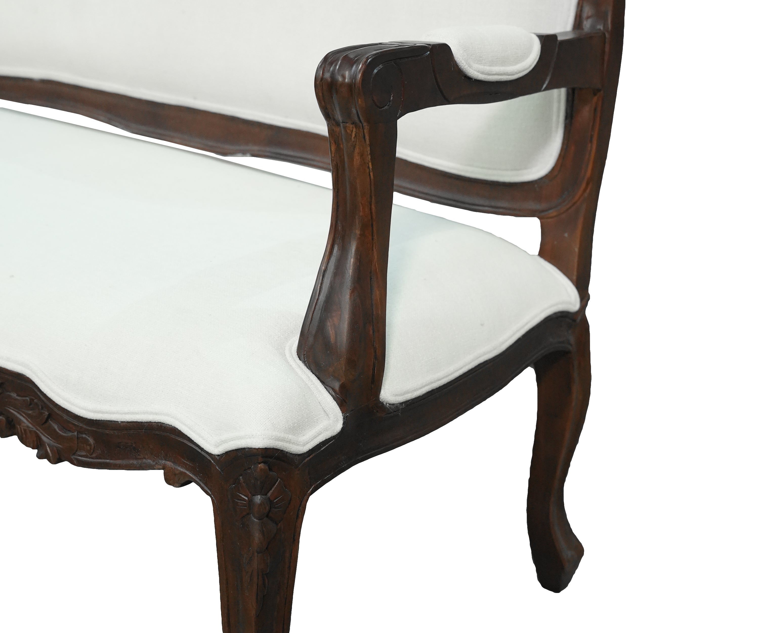 French Provincial Carved Wood Upholstered Settee Sofa
