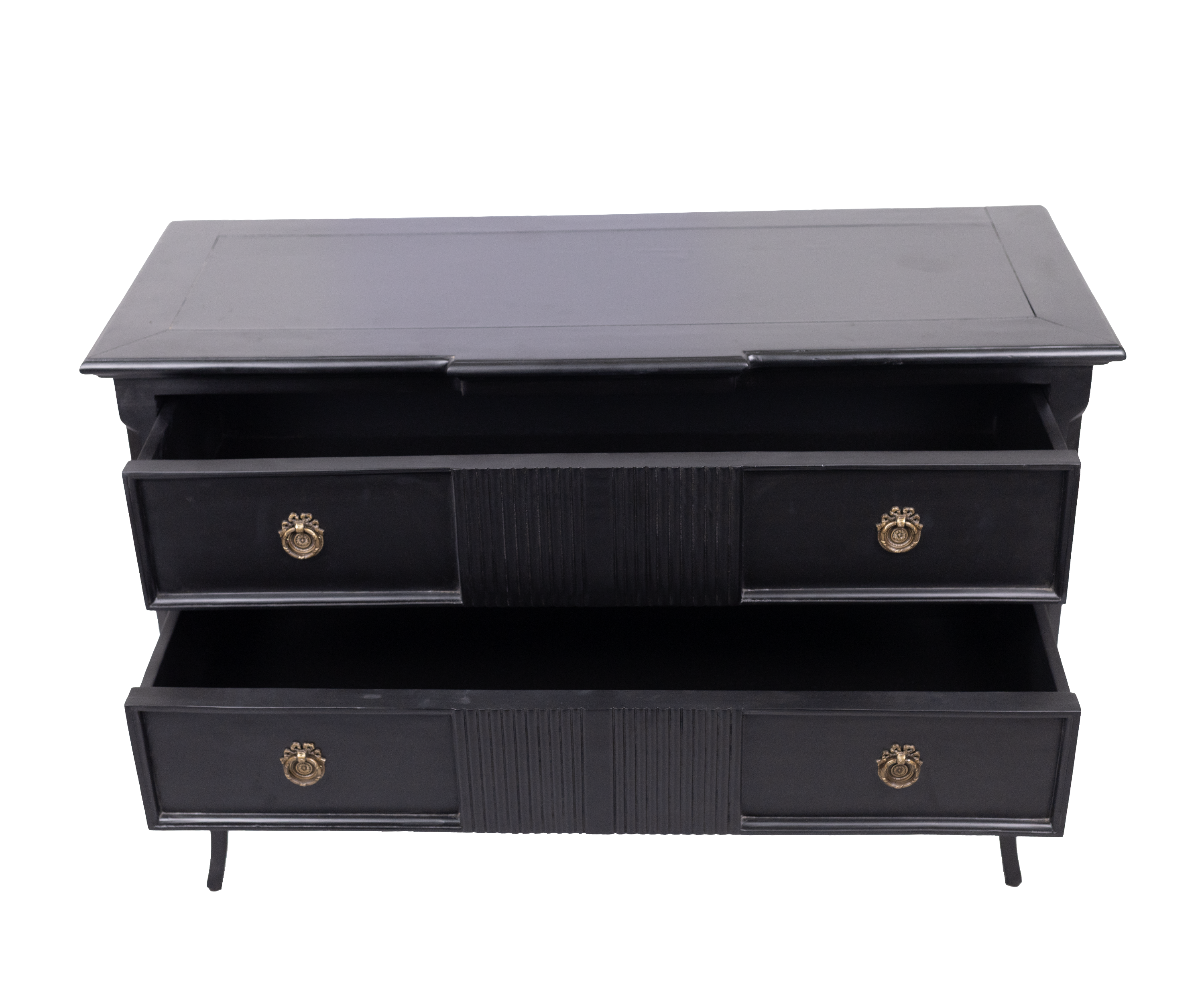 French Style Black Chest of Drawers with Brass Handles
