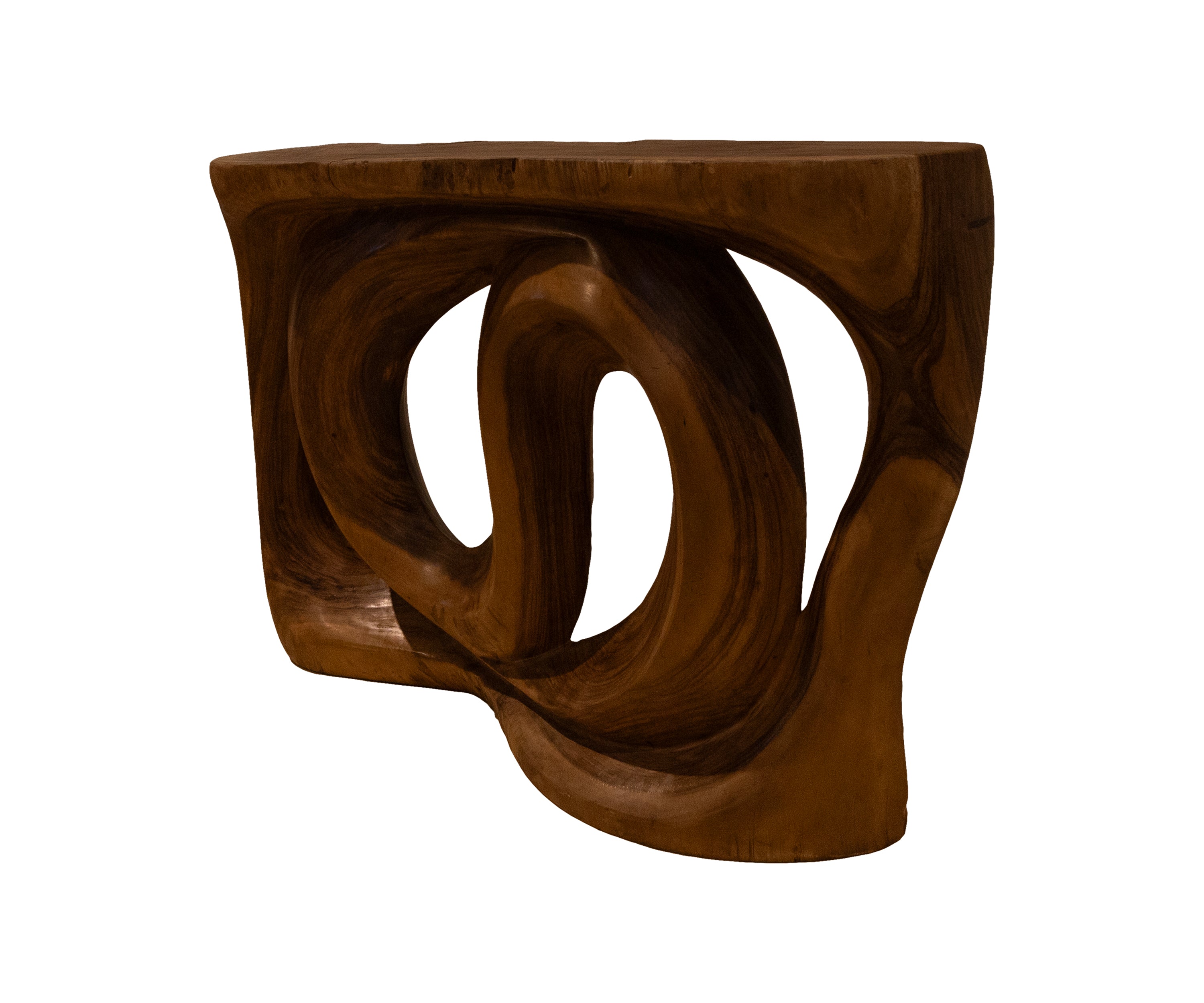 Modern Suar Wood Console Table with Open Swirl Design