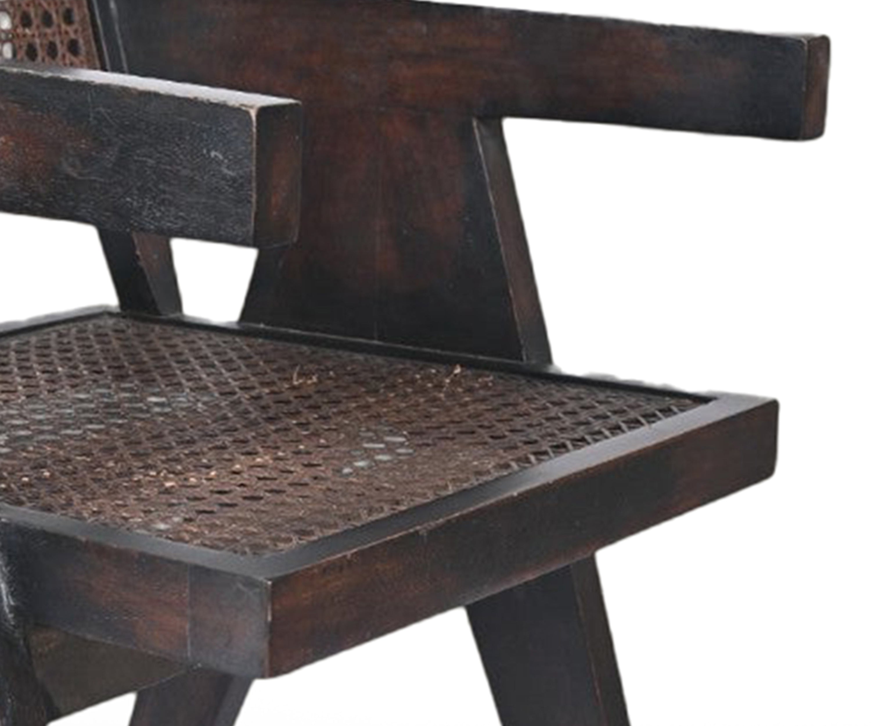 Cane Back Wooden Accent Arm Chair