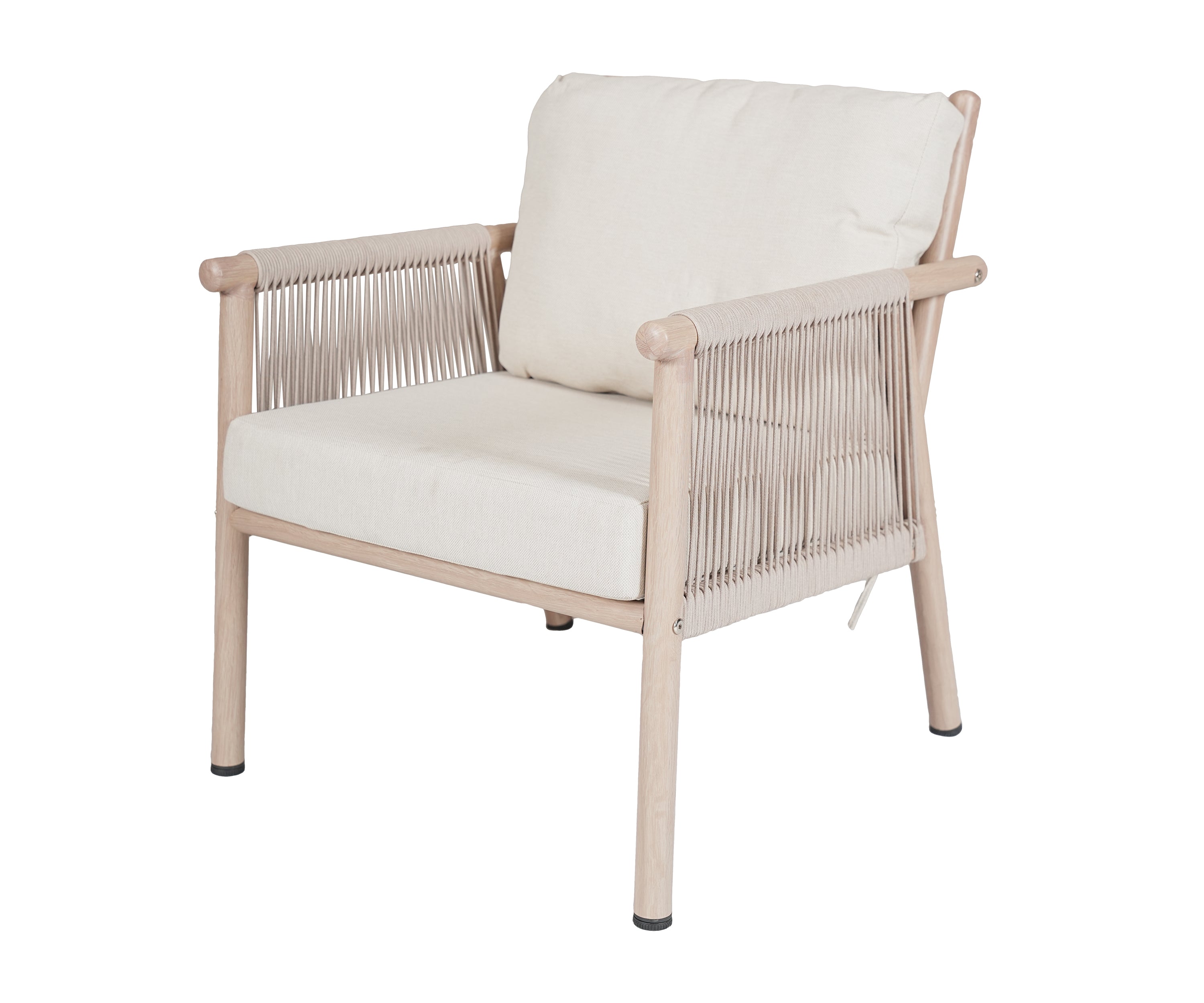 Beige Outdoor Armchair with Nylon Rope Woven Back & Metal Frame
