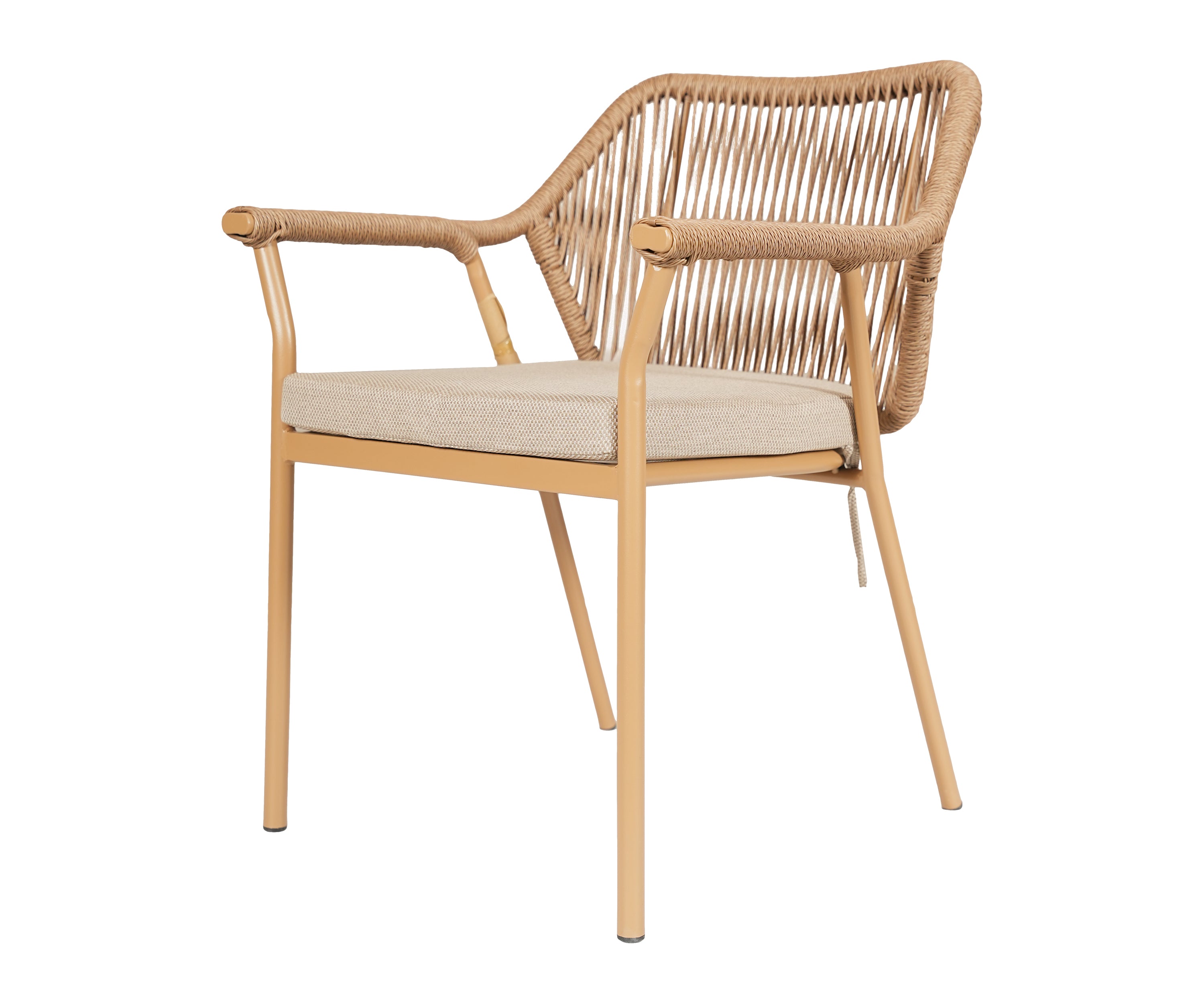 Brown Metal Outdoor Armchair with Nylon Rope Backrest
