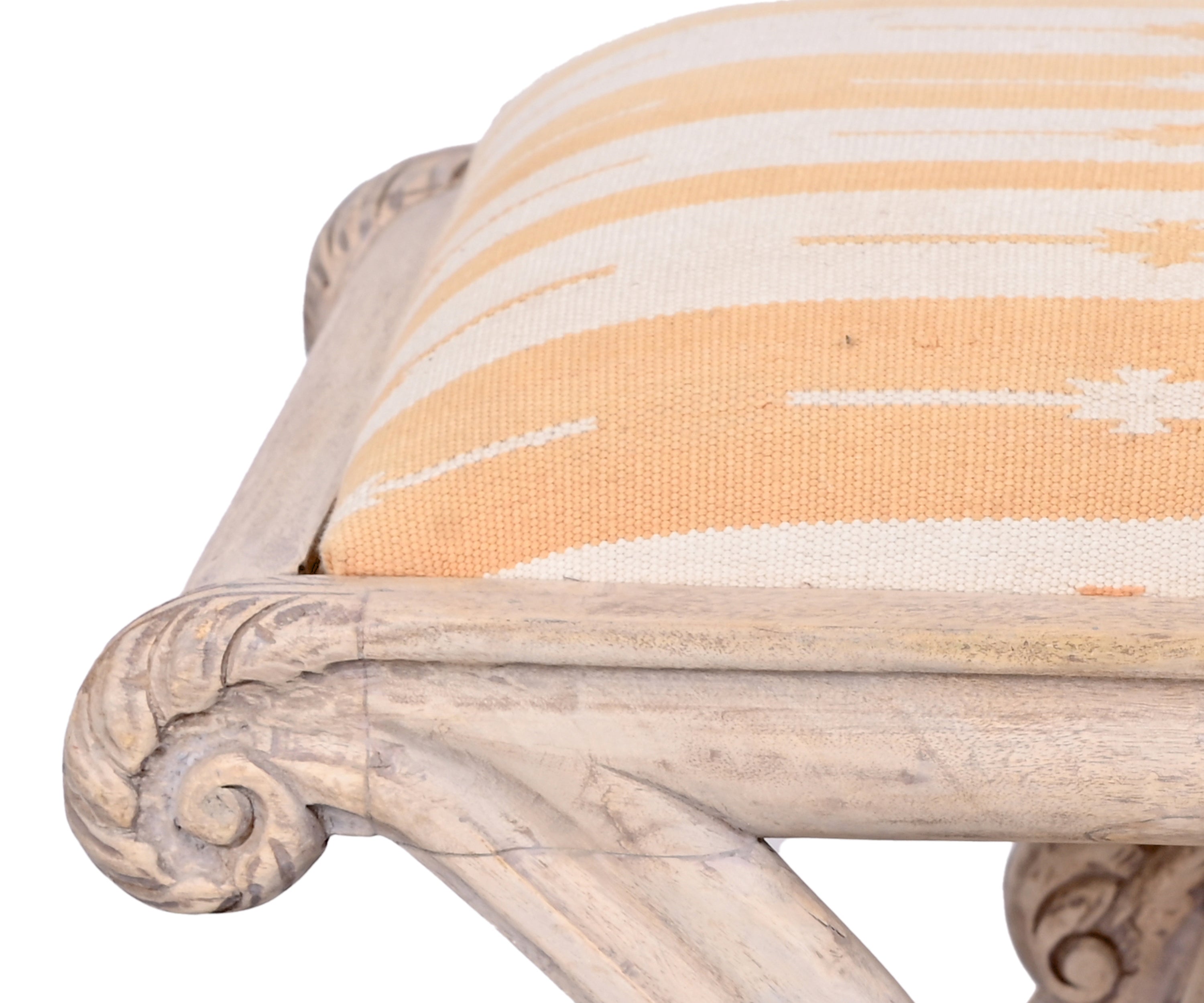 French Base Stool with Handwoven Dhurrie