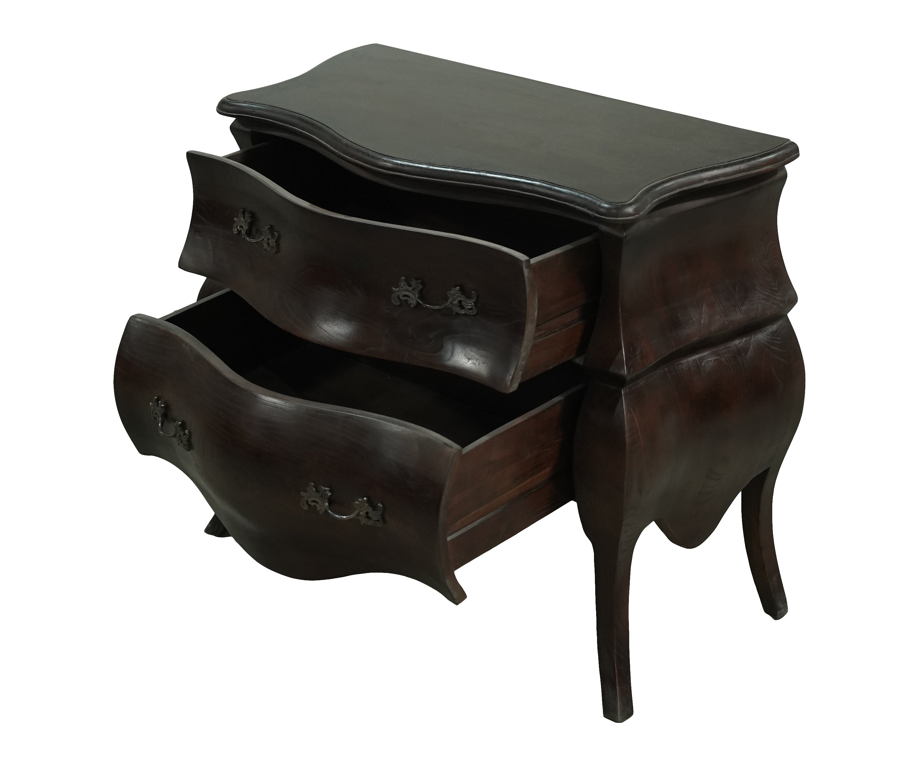 Classic Curved 2-Drawer Chest of Drawers with Ornate Metal Handles