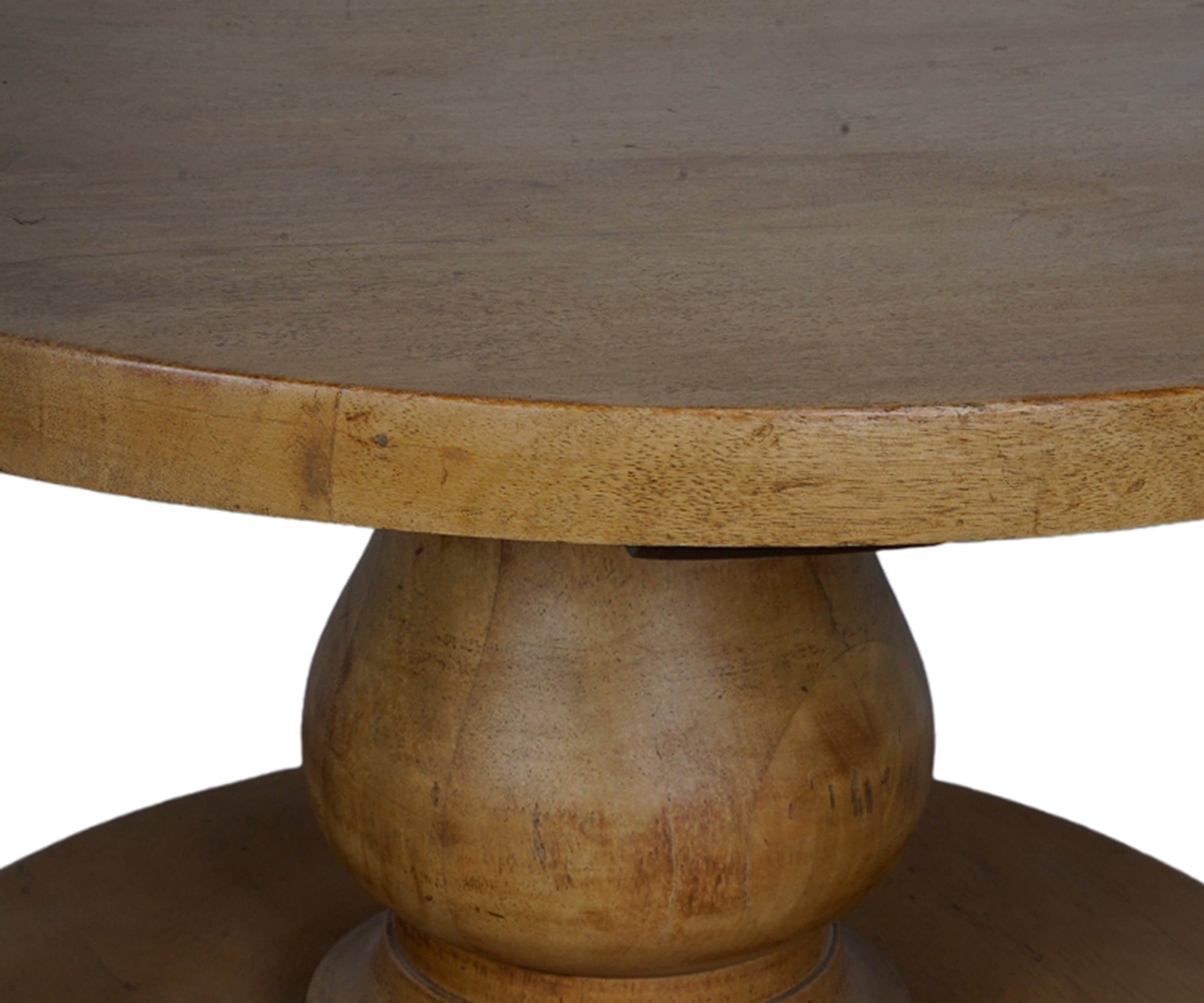 Round Natural Wood Coffee Table with Pedestal Base