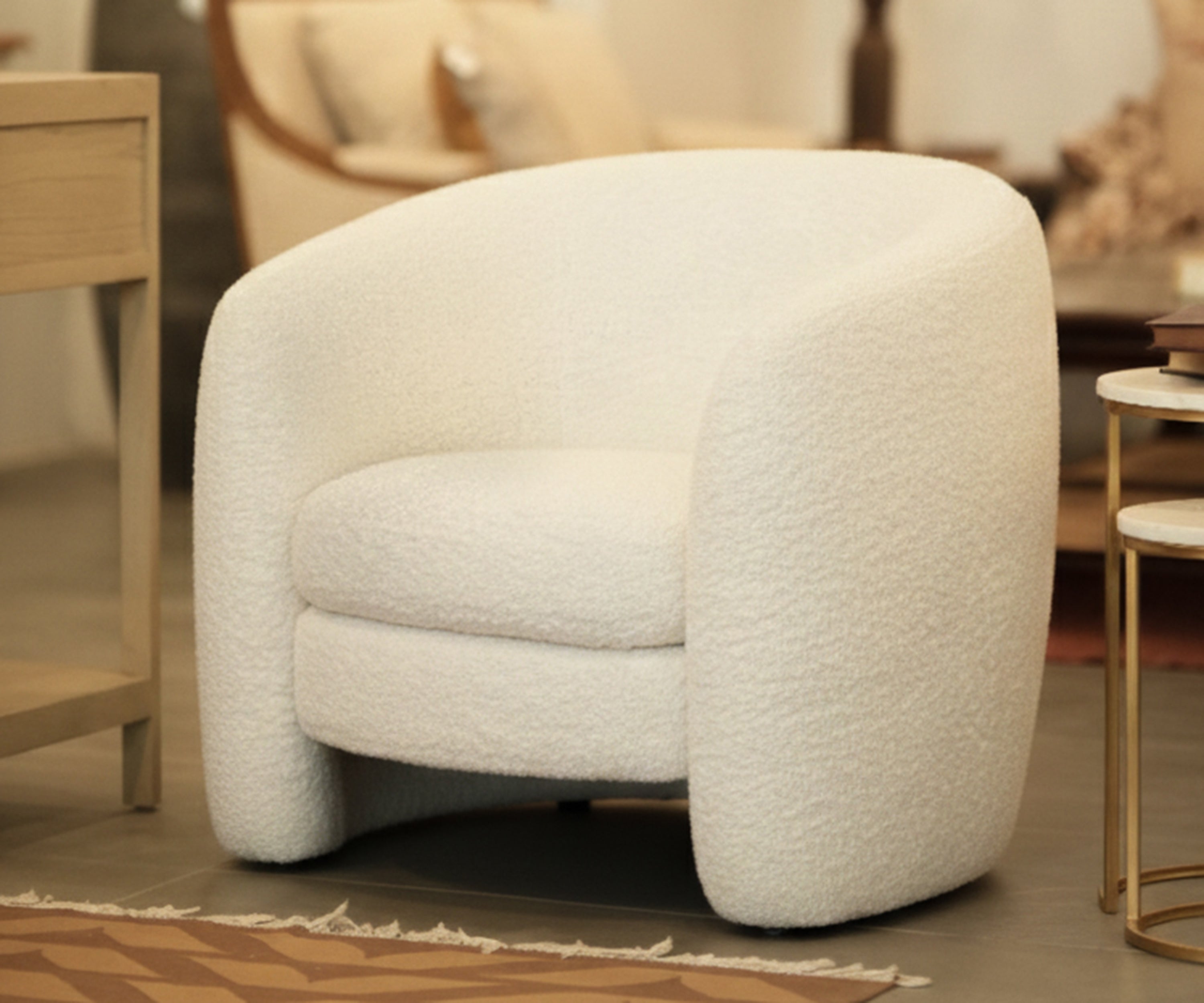 Ivory Bouclé Tub Accent Chair