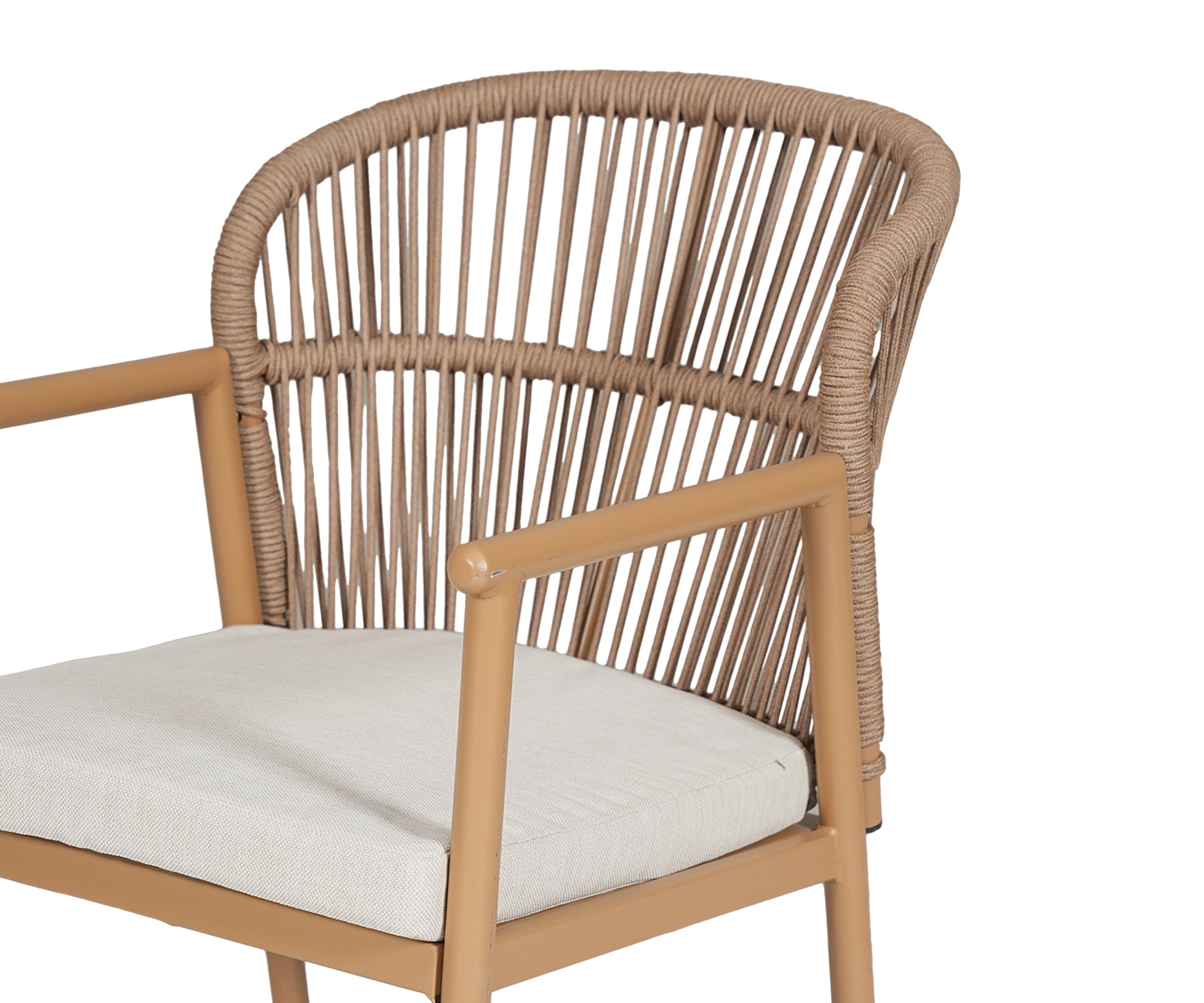 Curved Rope Woven Backrest and Metal Outdoor Armchair