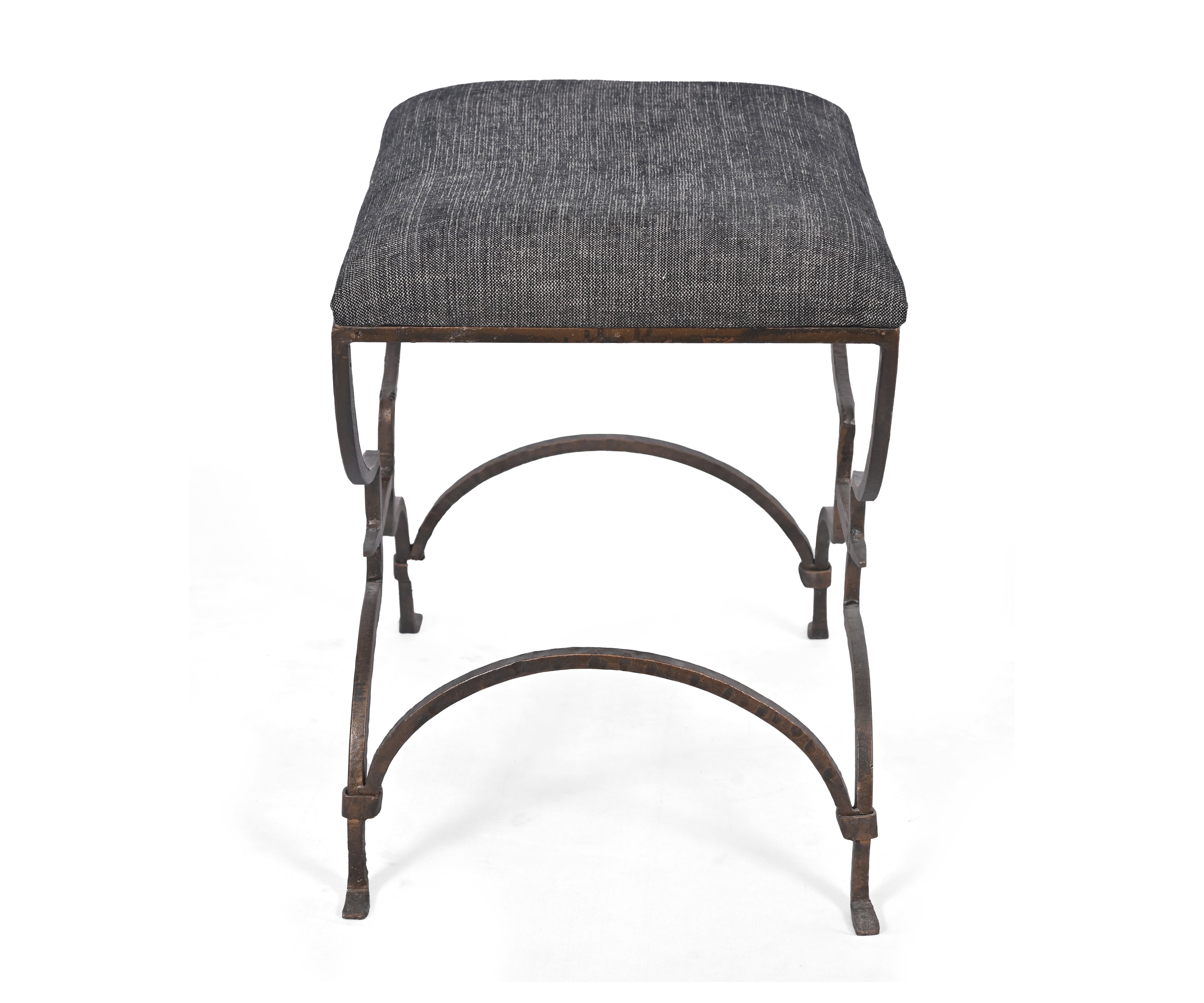Industrial Iron Accent Stool with Upholstered Seat