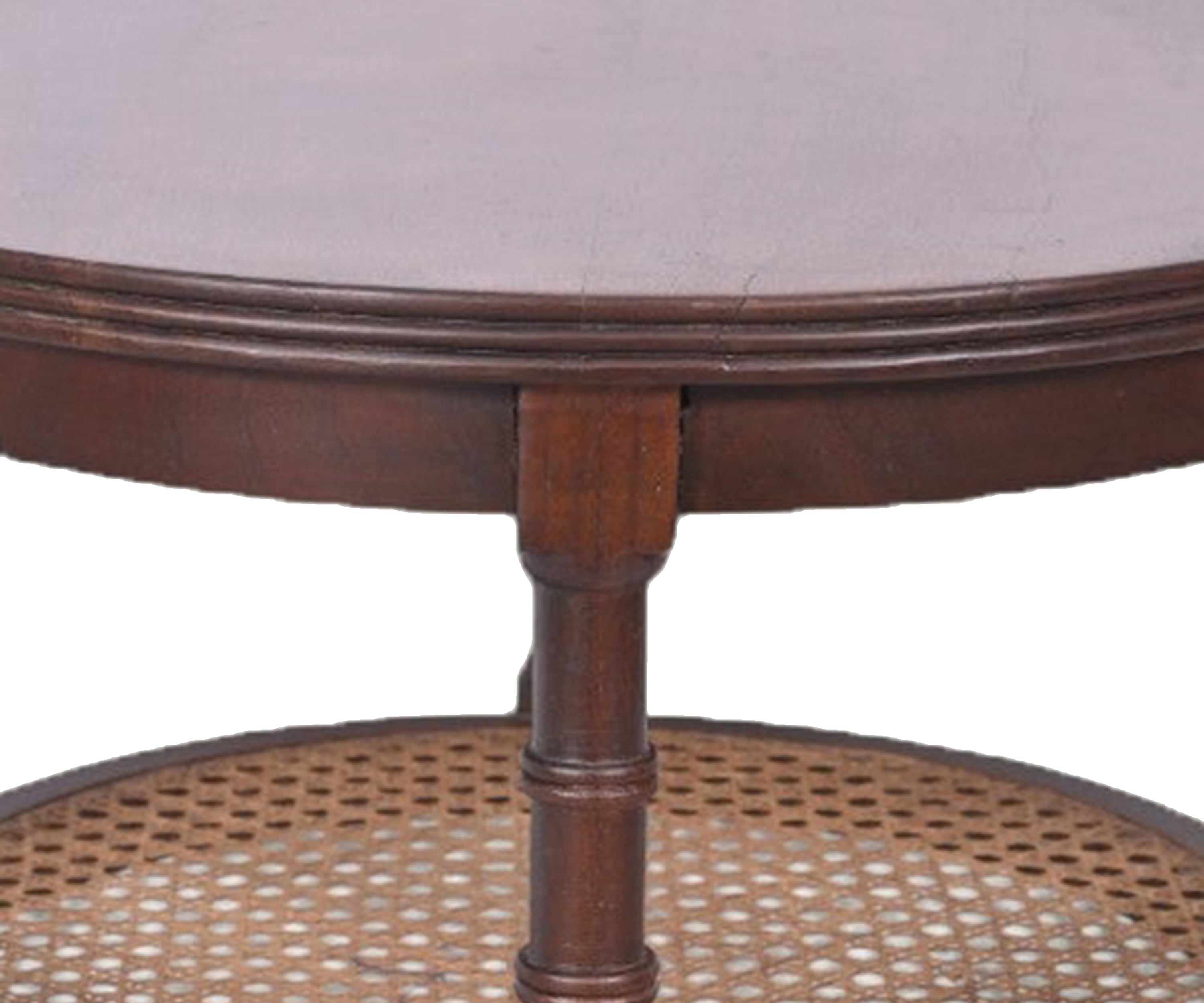 Solid Wood Round Side Table with Cane Shelves