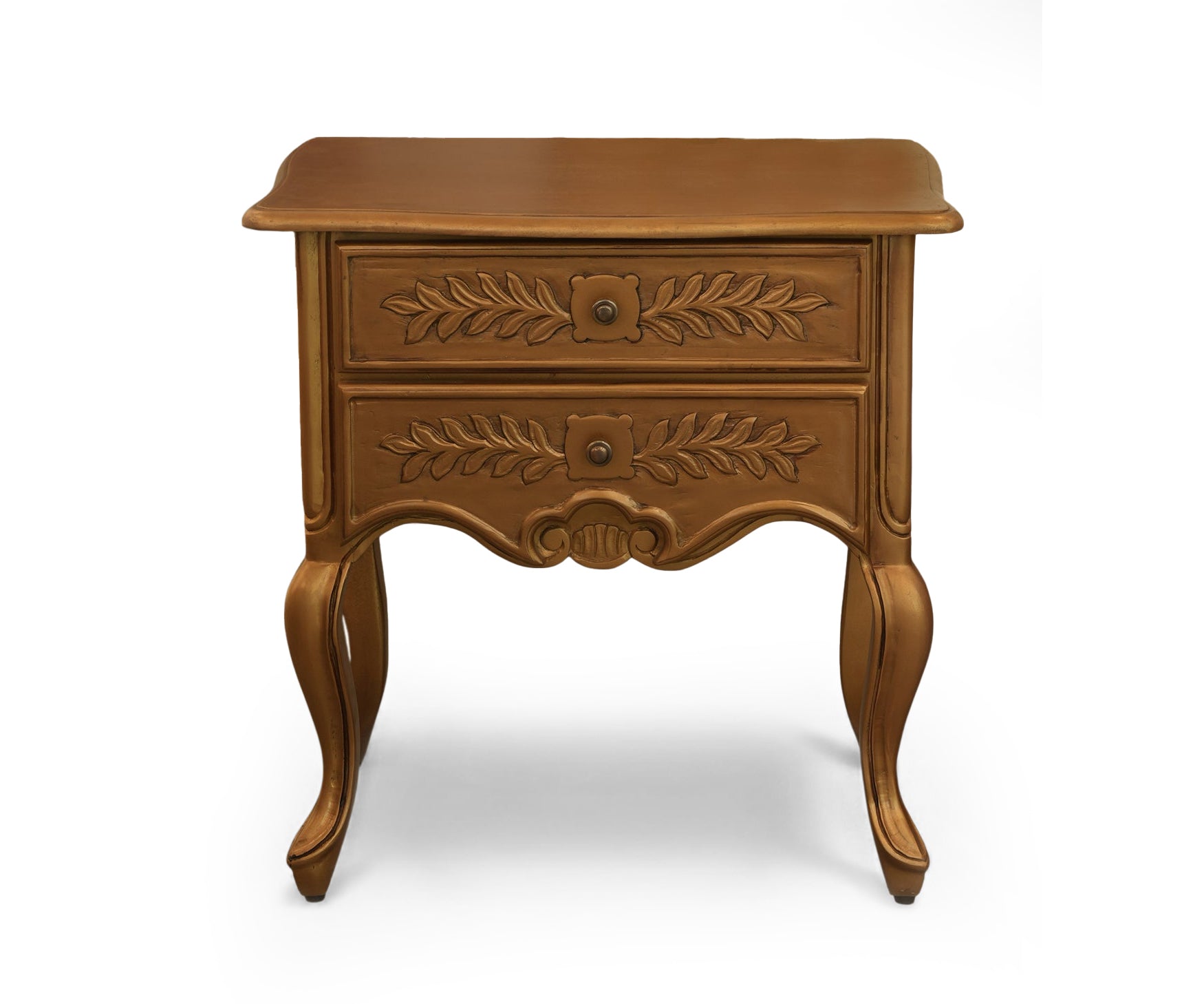 Honey Brown French Carved Acacia 2-Drawer Bed Side Table