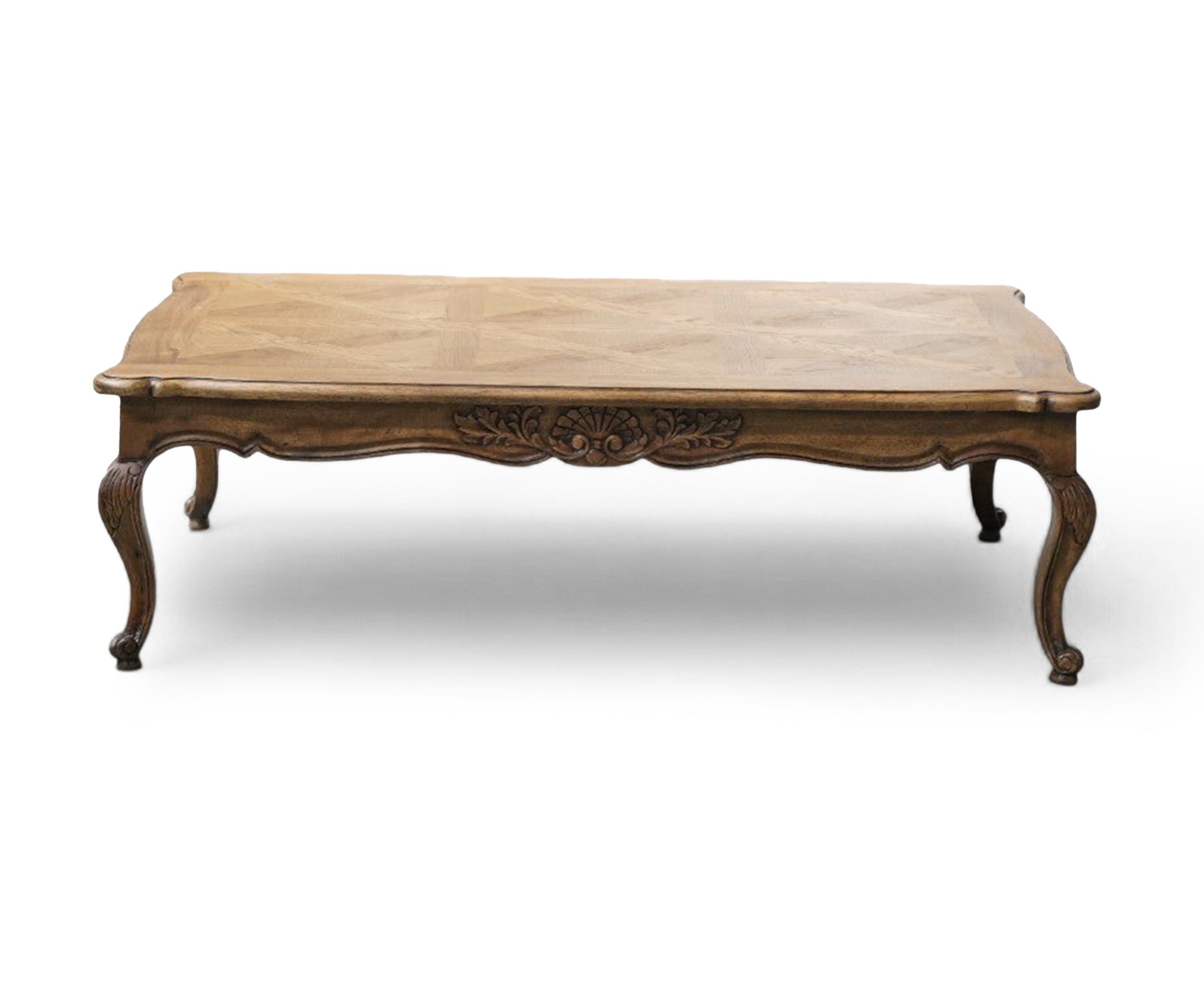 French Carved Acacia Wood Coffee Table