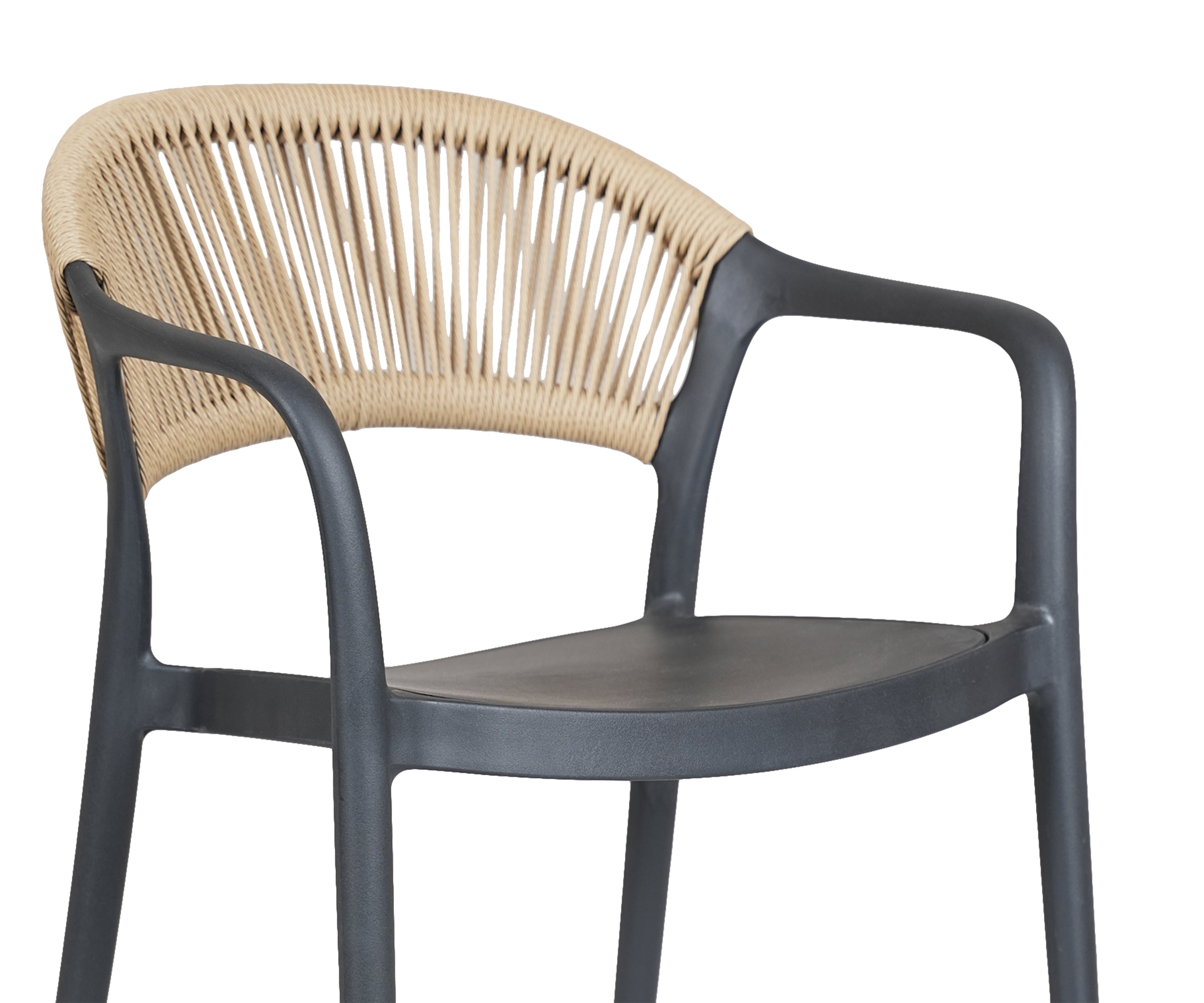 Black Metal Outdoor Chair with Beige Nylon Rope Back
