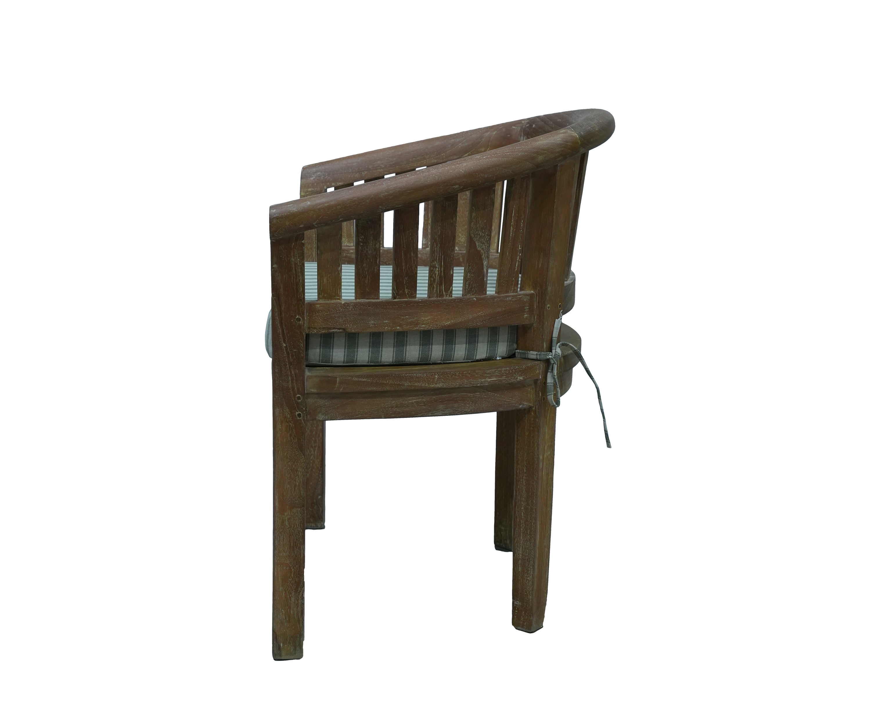French Style Teak Wood Arm Chair with Striped Cushion and Curved Backrest