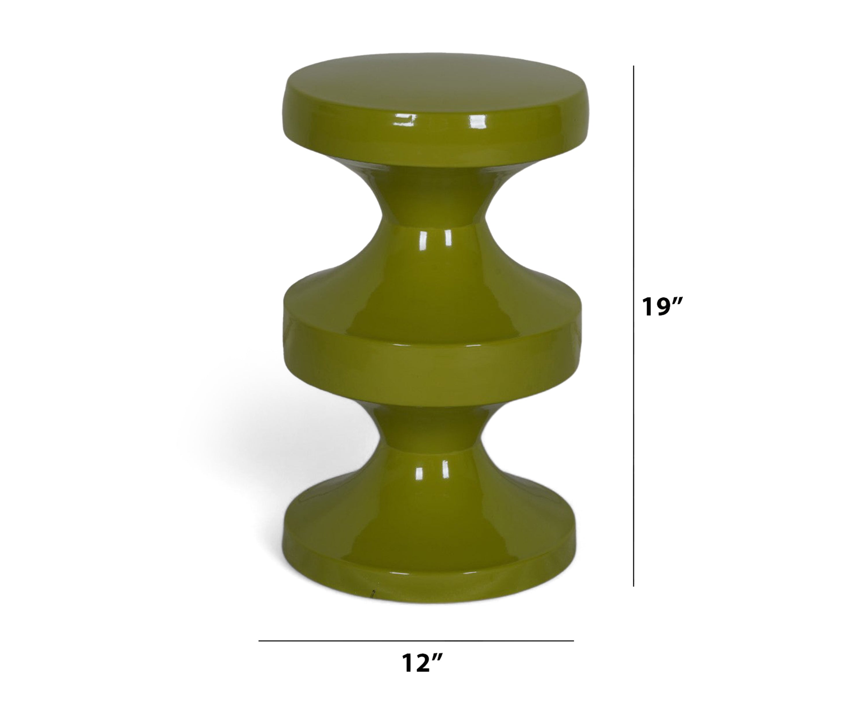Olive Green Sculptural Metal Side Table with Double Hourglass Base