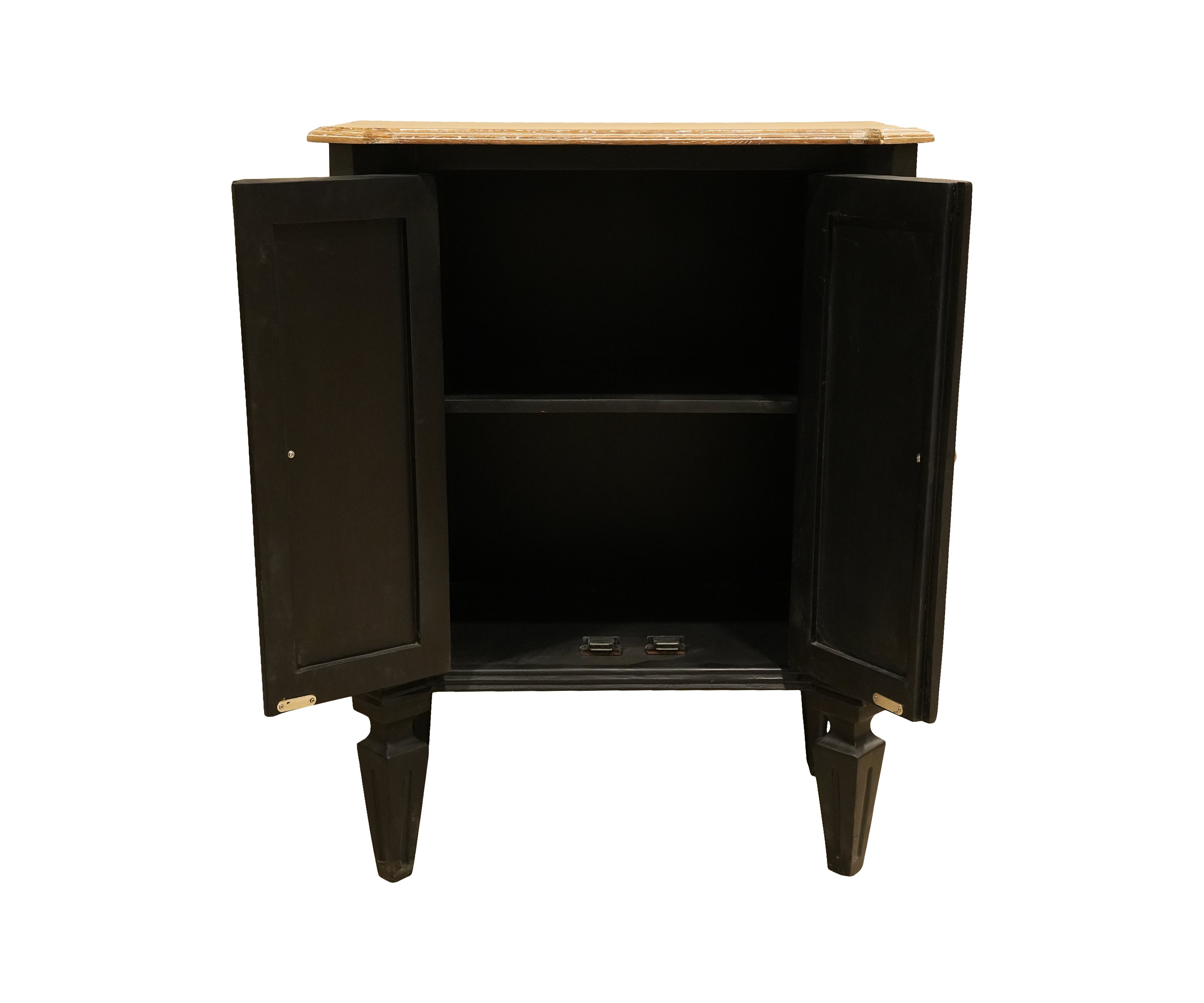 Wooden Cabinet with Fluted Doors and Natural Wood Top